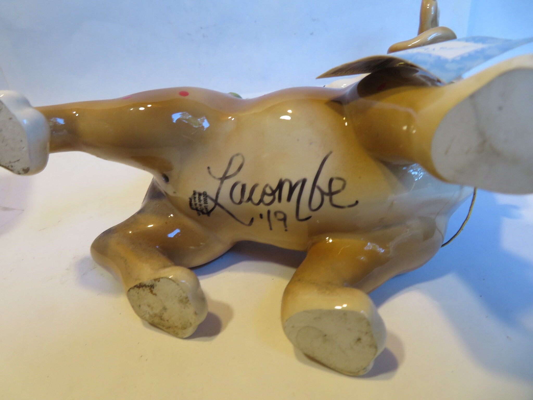 Dash — WhimsiClay Reindeer Dog Figurine by Amy Lacombe, with Dog Pins