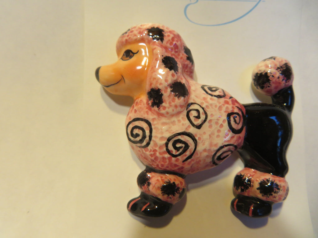 Pink Poodle Dish — WhimsiClay One-of-a-Kind Ceramic Silk-Lined Dog Frame by Amy Lacombe, with Poodle Pins