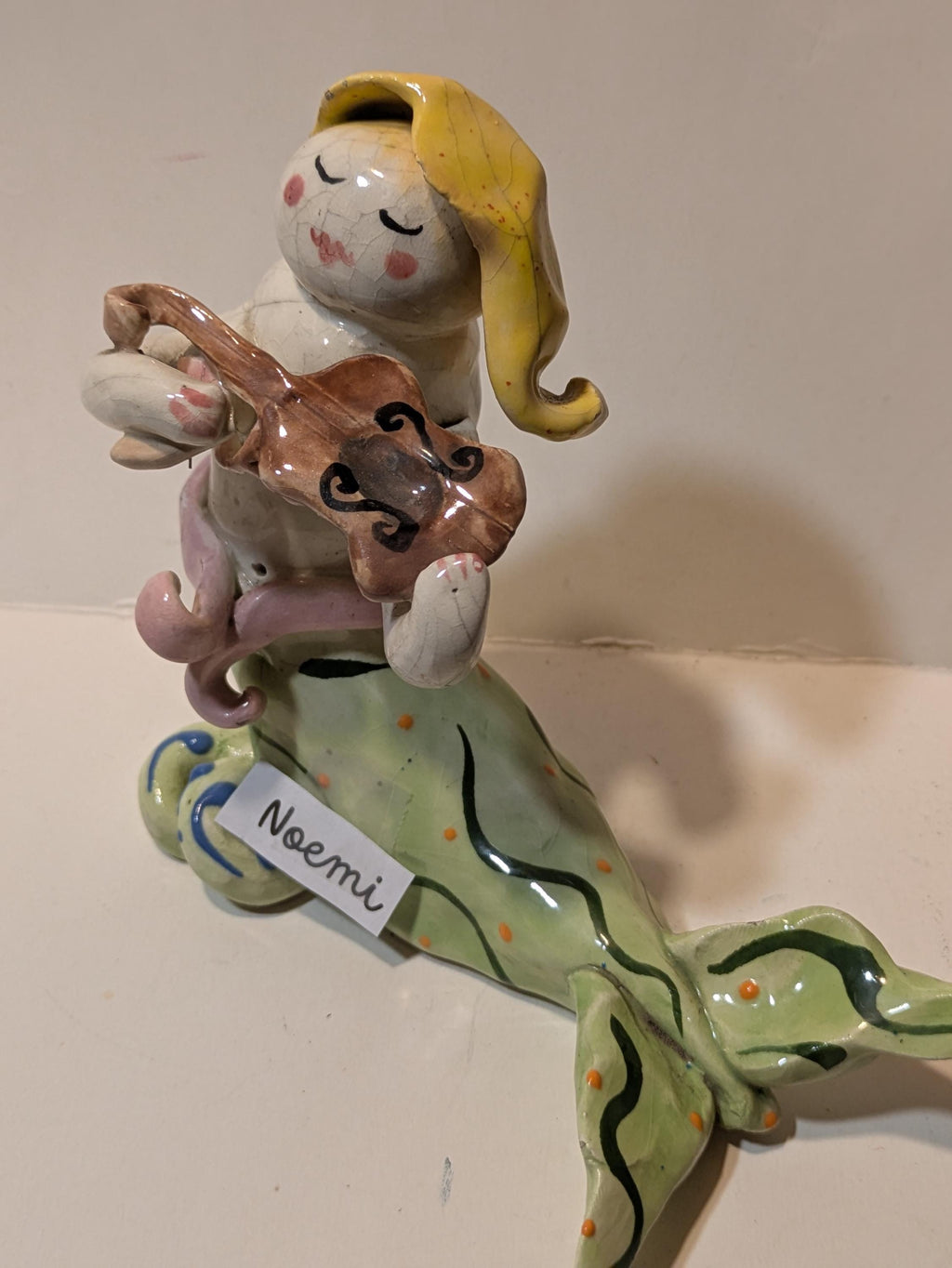 Noemi — Vintage WhimsiClay Mermaid Playing Violin, Signed by Amy Lacombe