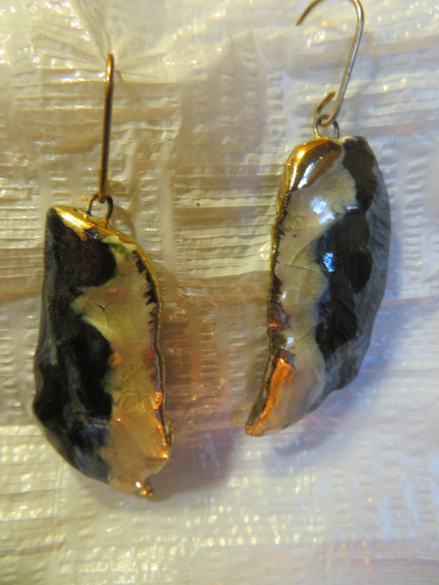Black & White — Vintage Ceramic Earrings with 24K Gold Lustre Trim by Amy Lacombe