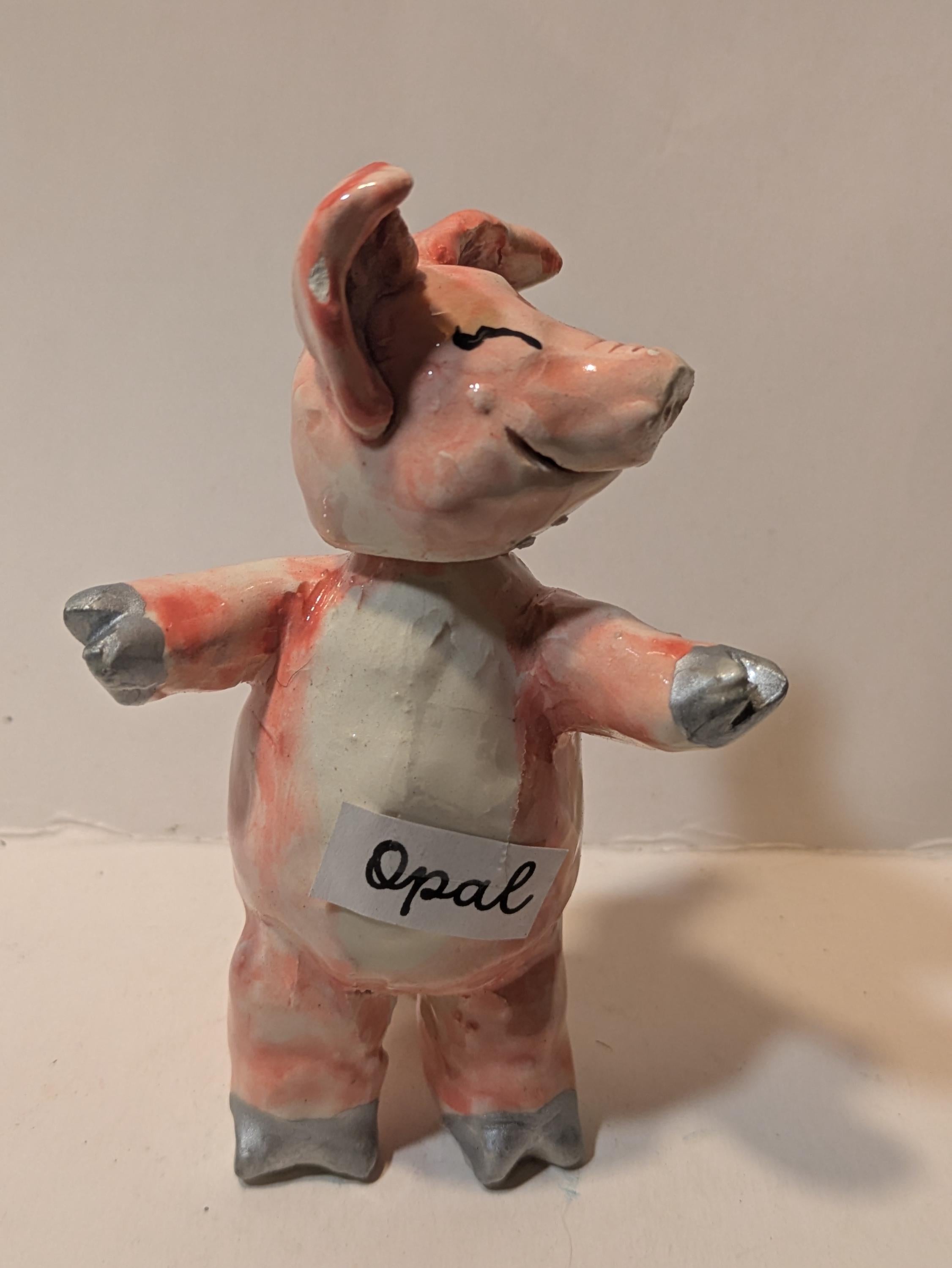 Pretty Pink Piggy Opal, Posable Head, WhimsiClay Sculpture, Amy Lacombe original