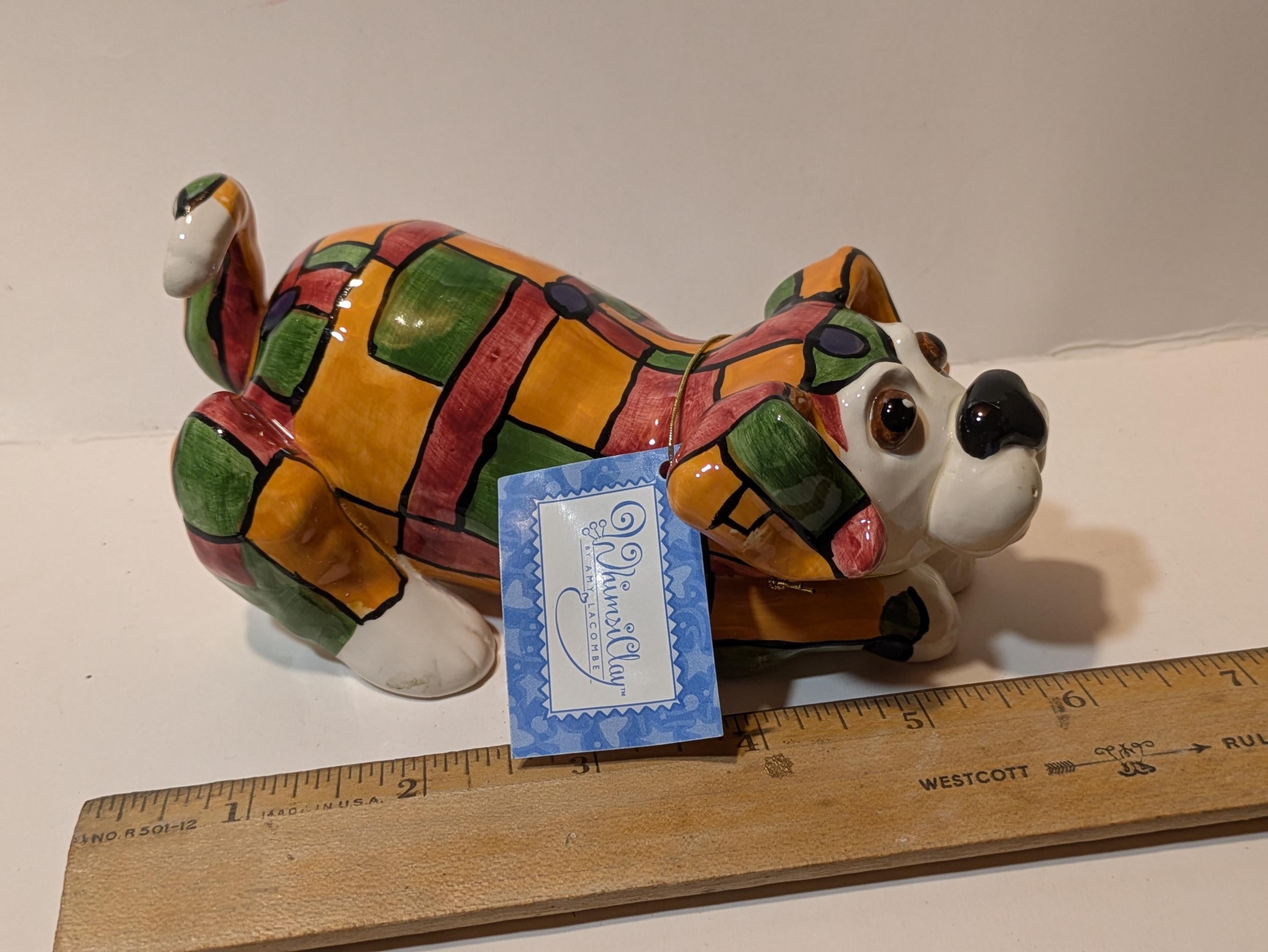 Buttons — WhimsiClay Rare Patchwork Pup Clayful Canine by Amy Lacombe, with Pug Pin