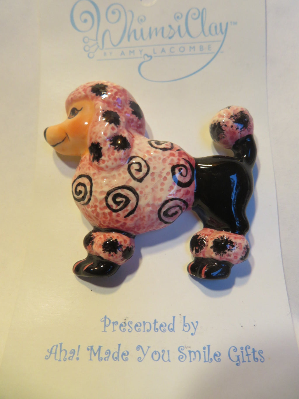 Pink Poodle Dish — WhimsiClay One-of-a-Kind Ceramic Silk-Lined Dog Frame by Amy Lacombe, with Poodle Pins
