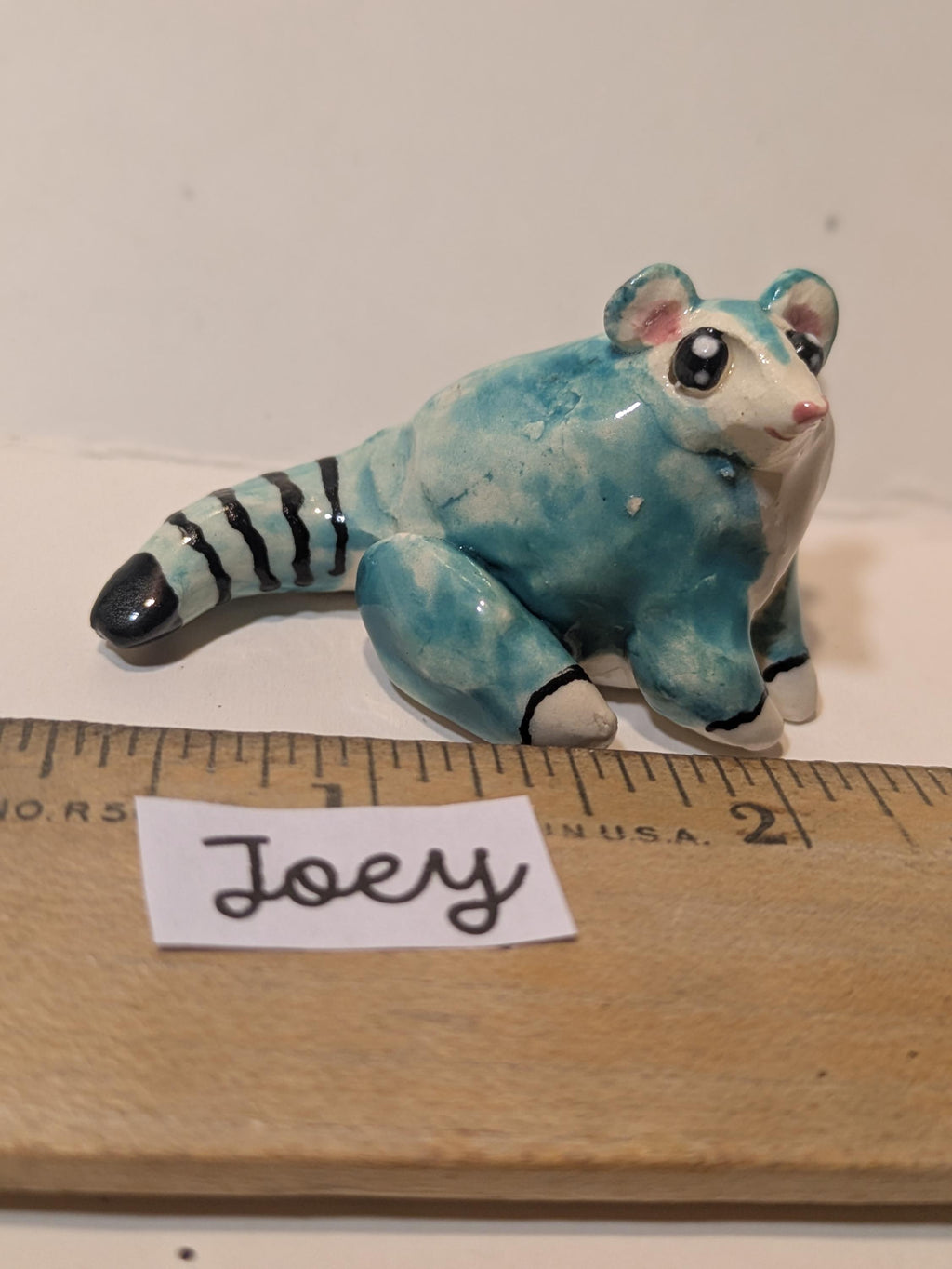 Turquoise Ringtail Joey — WhimsiClay Mini Sculpture by Amy Lacombe
