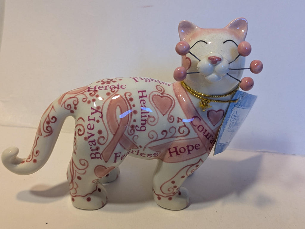 Josie — WhimsiClay Pink Ribbon Cat by Amy Lacombe, with Cat Pin