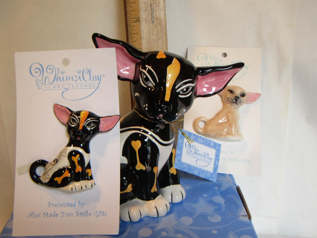 Killer — WhimsiClay Chihuahua Sculpture by Amy Lacombe, Gift Boxed with Pins