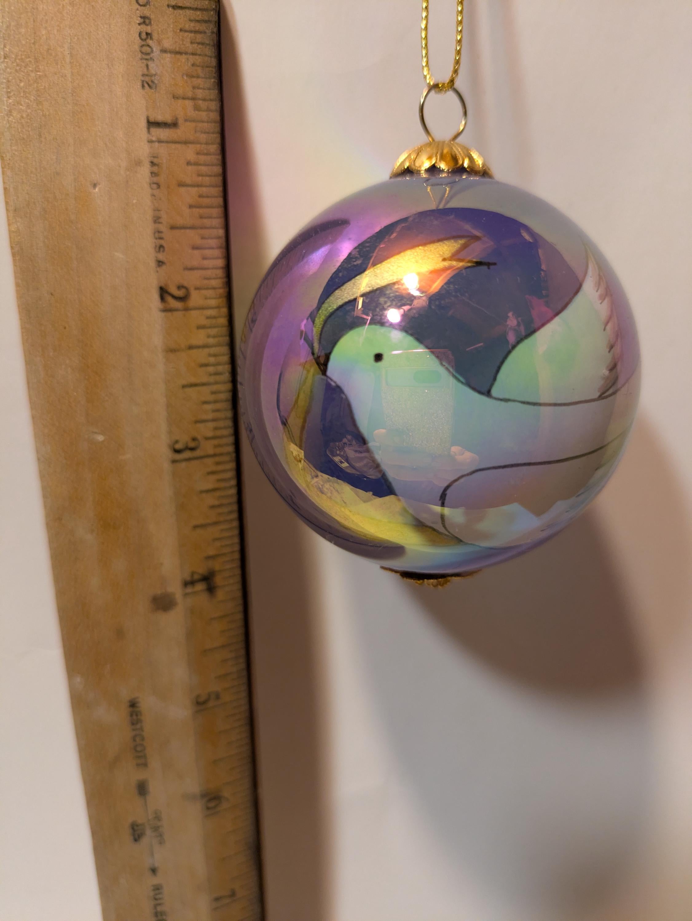 Peace Dove — Vintage Blue Lustered Hand-Painted Glass Ornament in Blue Velvet Box