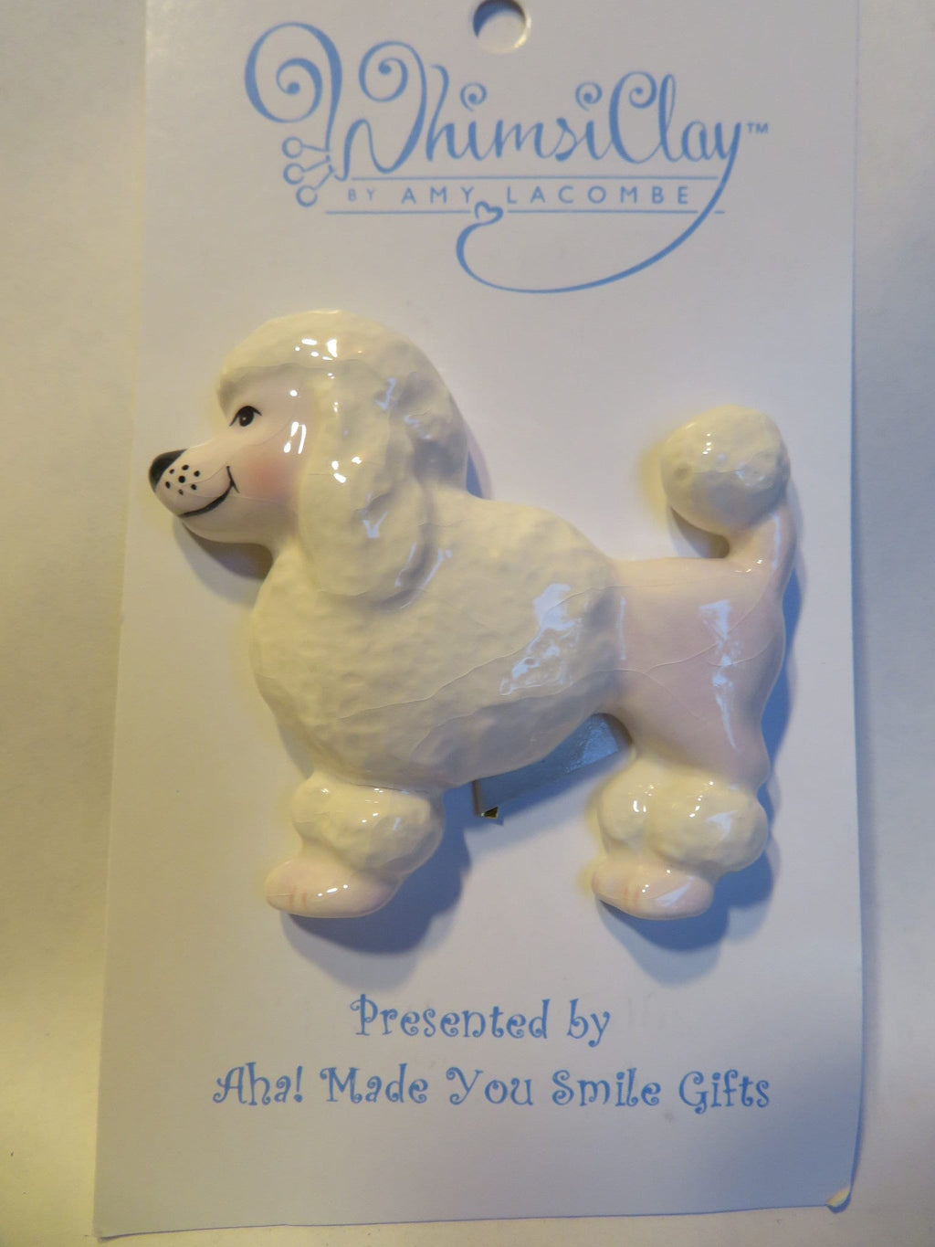 Pink Poodle Dish — WhimsiClay One-of-a-Kind Ceramic Silk-Lined Dog Frame by Amy Lacombe, with Poodle Pins