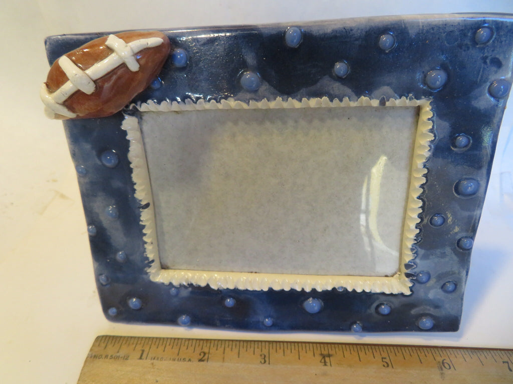 Vintage WhimsiClay  Handmade One-of-a-kind Ceramic Football Themed Photo Frame
