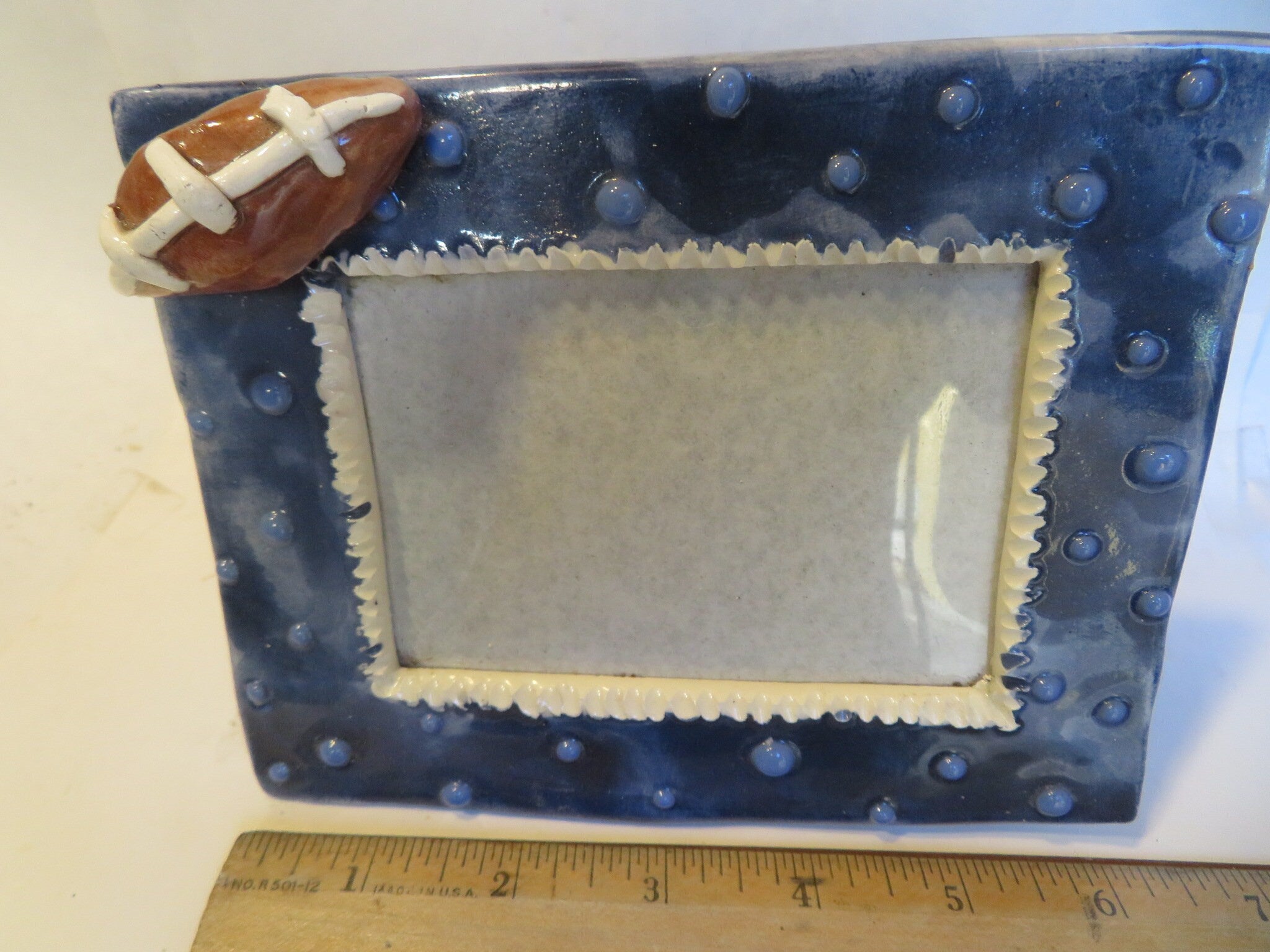 Vintage WhimsiClay  Handmade One-of-a-kind Ceramic Football Themed Photo Frame