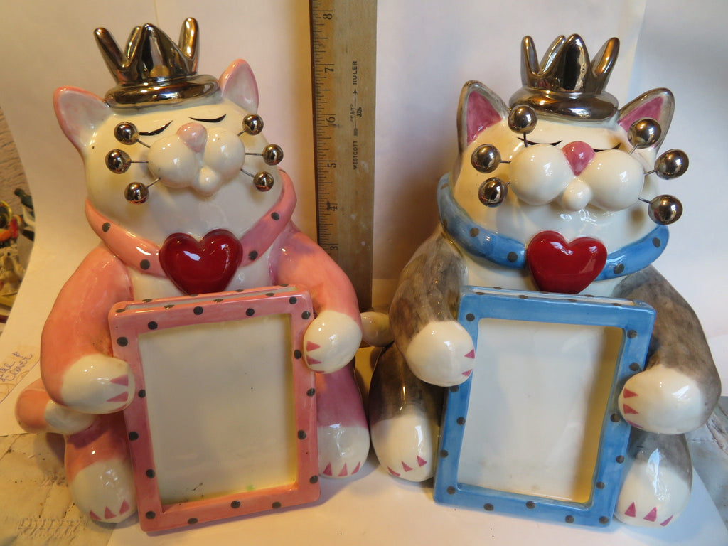 Queen — WhimsiClay Extra Large Cat Photo Frame with Platinum Crown & Red Heart Collar