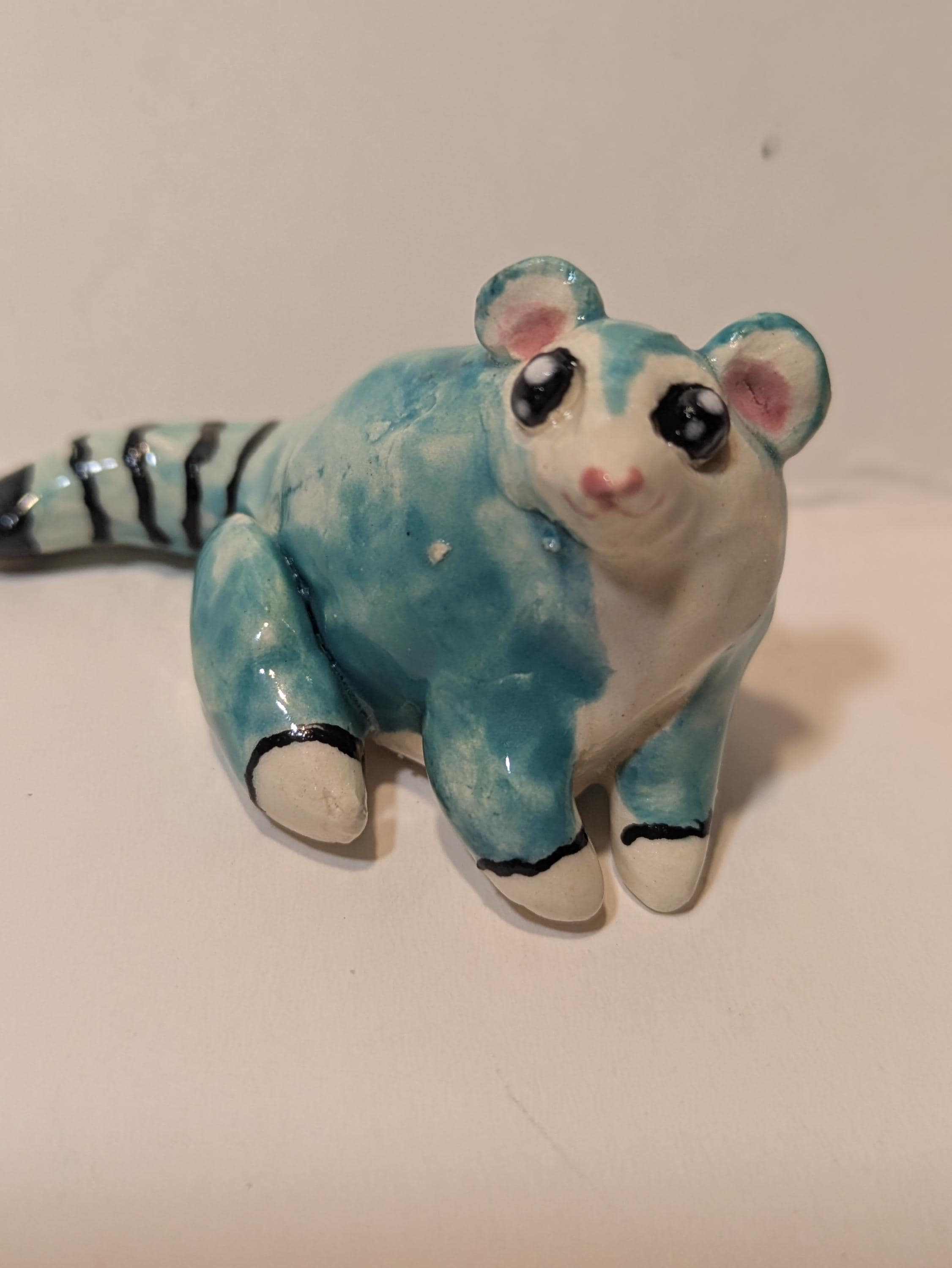 Turquoise Ringtail Joey — WhimsiClay Mini Sculpture by Amy Lacombe