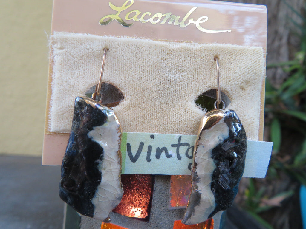 Black & White — Vintage Ceramic Earrings with 24K Gold Lustre Trim by Amy Lacombe