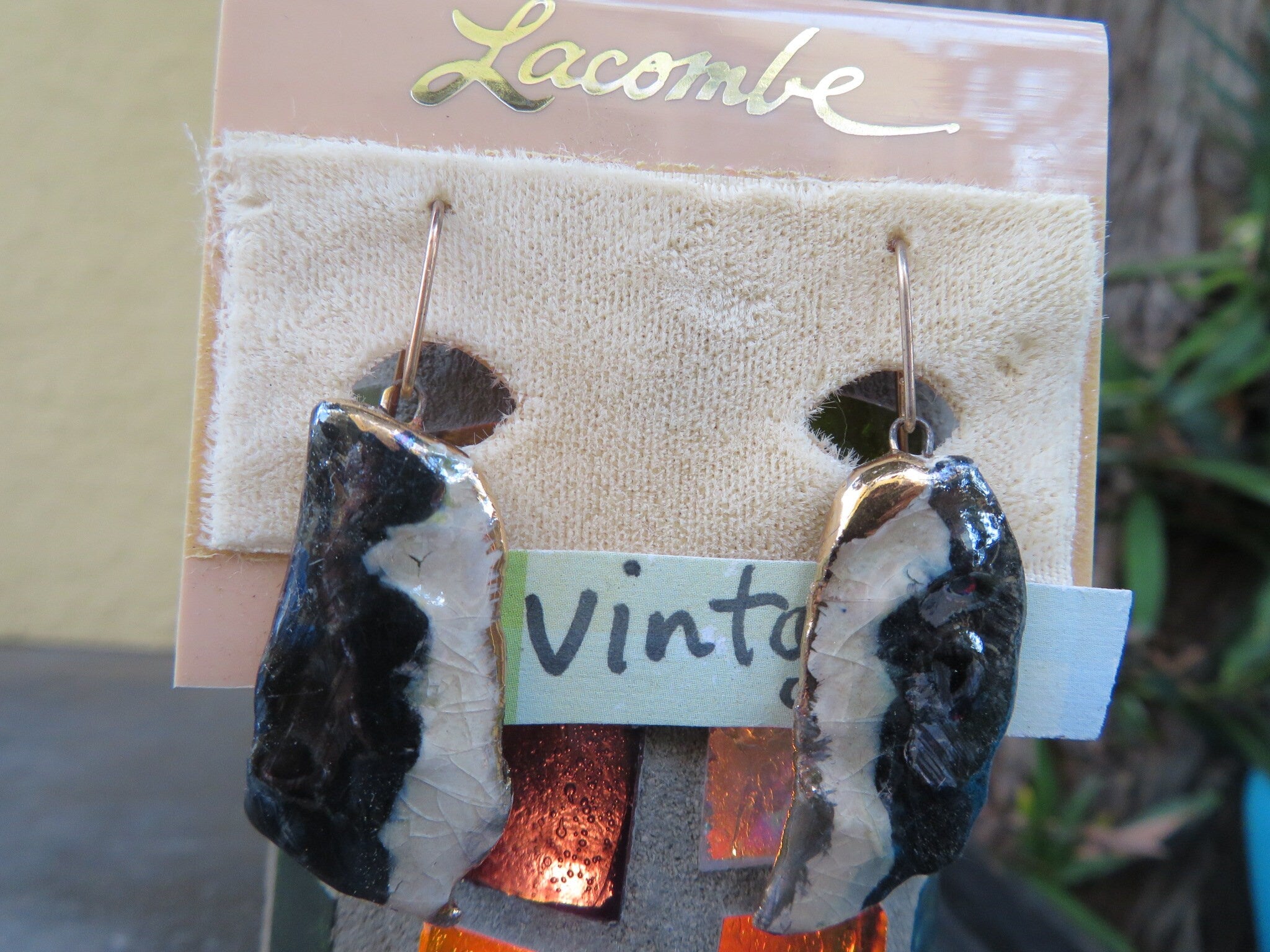 Black & White — Vintage Ceramic Earrings with 24K Gold Lustre Trim by Amy Lacombe