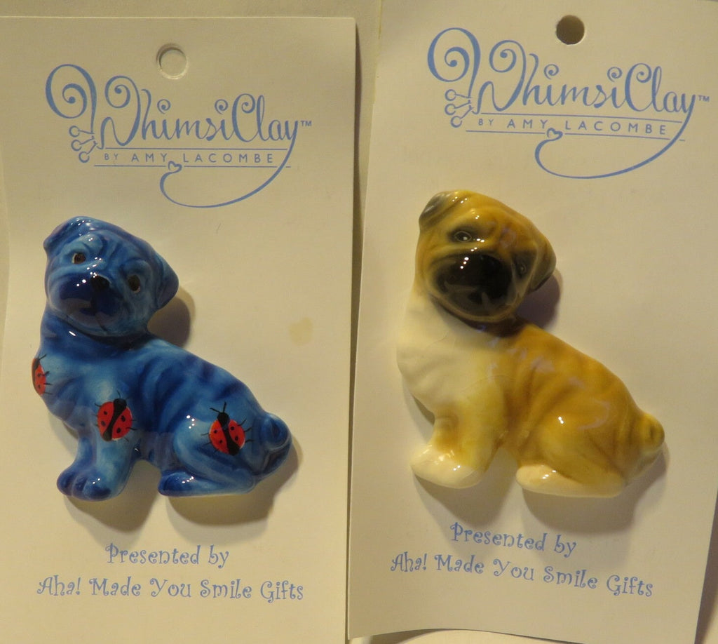 Bug & Fawn — WhimsiClay Pug Pin Pair by Amy Lacombe
