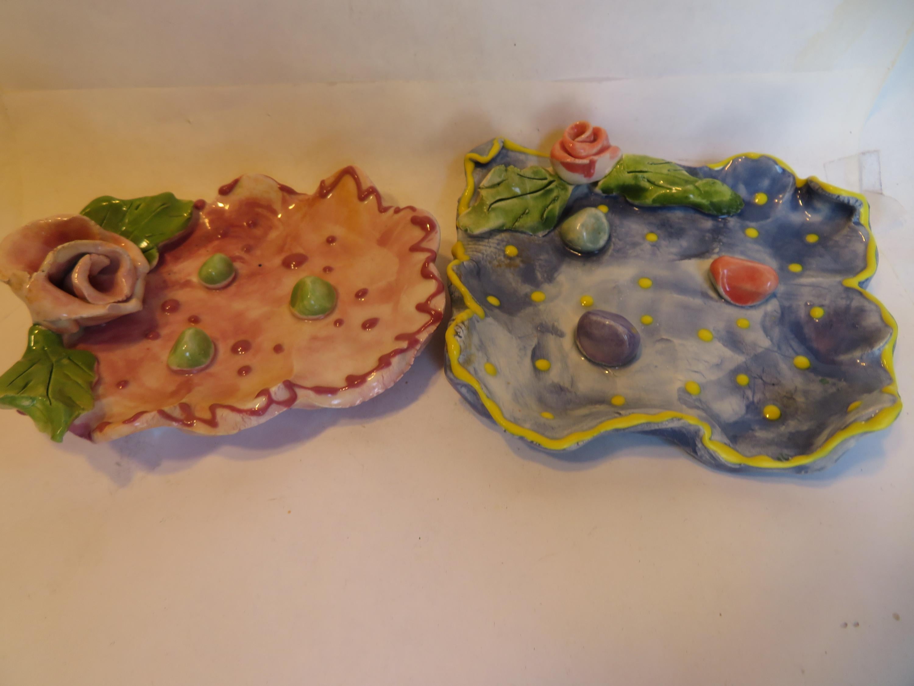 Blue Dotted Soap Dish — Vintage WhimsiClay Handmade Ceramic by Amy Lacombe, with Pin