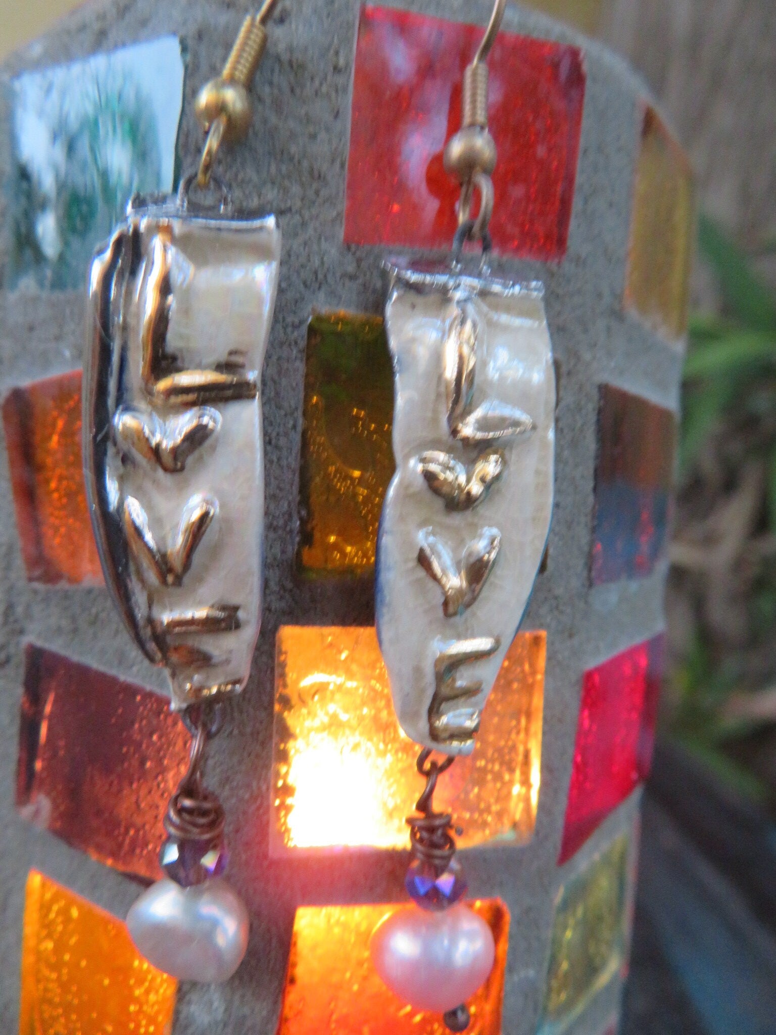 Love — WhimsiClay Creamy White Ceramic Earrings with 24K Gold & Platinum Lustre by Amy Lacombe
