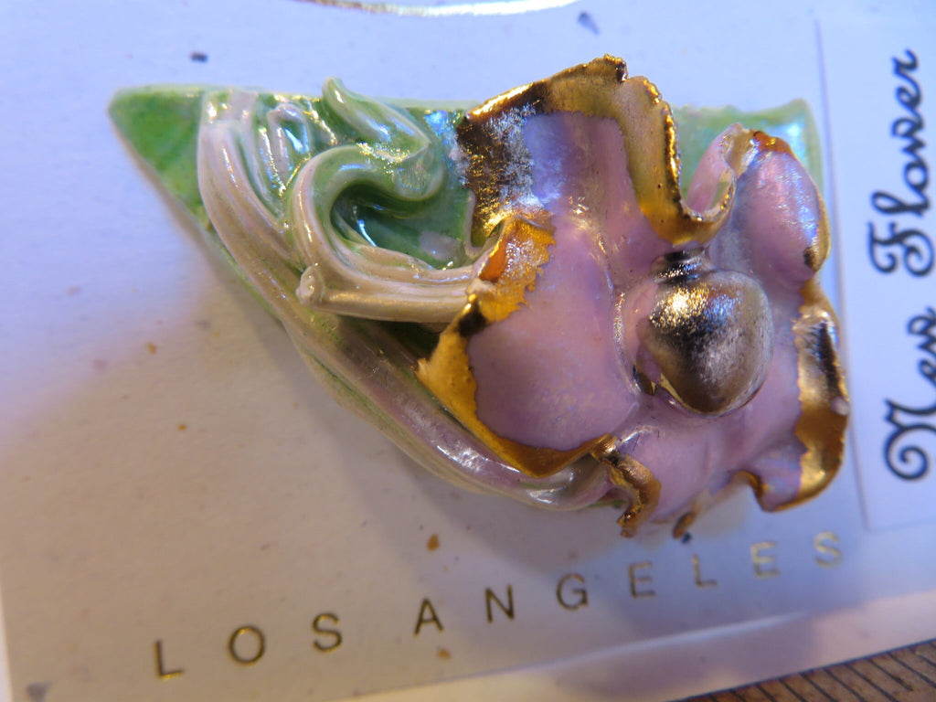 New Flower — WhimsiClay Multi-Pastel Gold-Trimmed Abstract Brooch