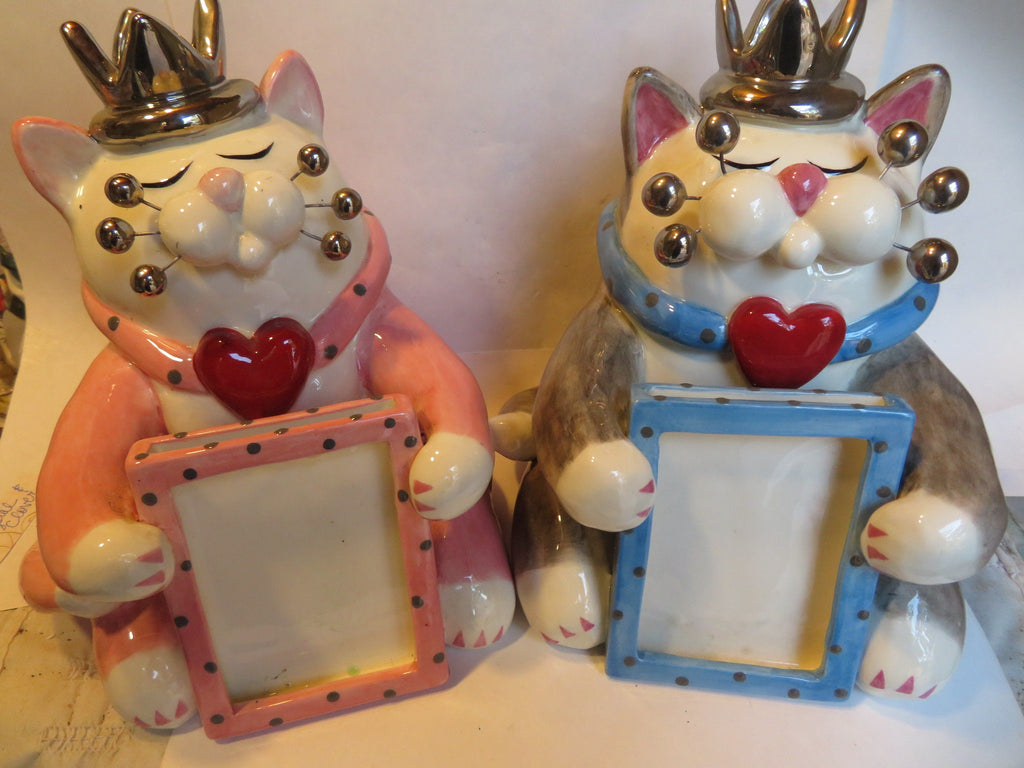 Queen — WhimsiClay Extra Large Cat Photo Frame with Platinum Crown & Red Heart Collar