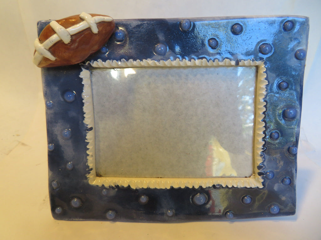 Vintage WhimsiClay  Handmade One-of-a-kind Ceramic Football Themed Photo Frame