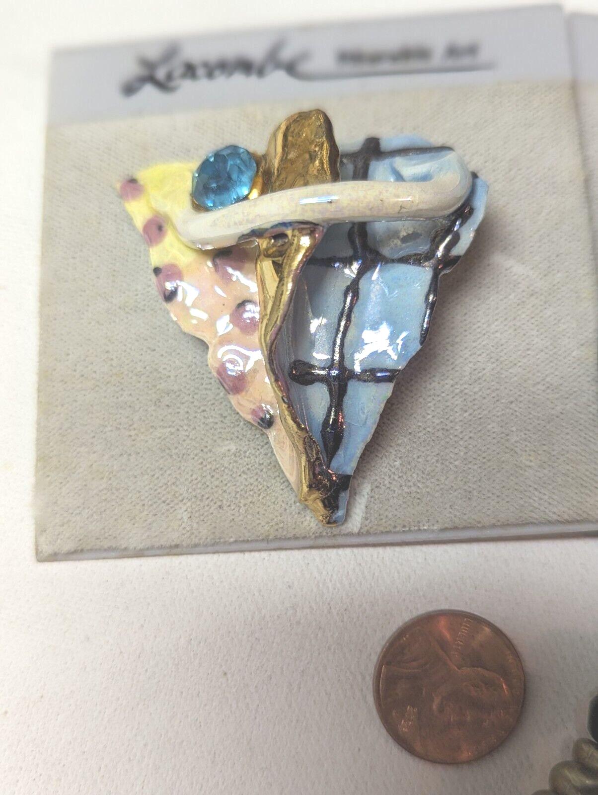 Set of 3 Unusual Pins — WhimsiClay Collage, Fiesta & Swarovski by Amy Lacombe
