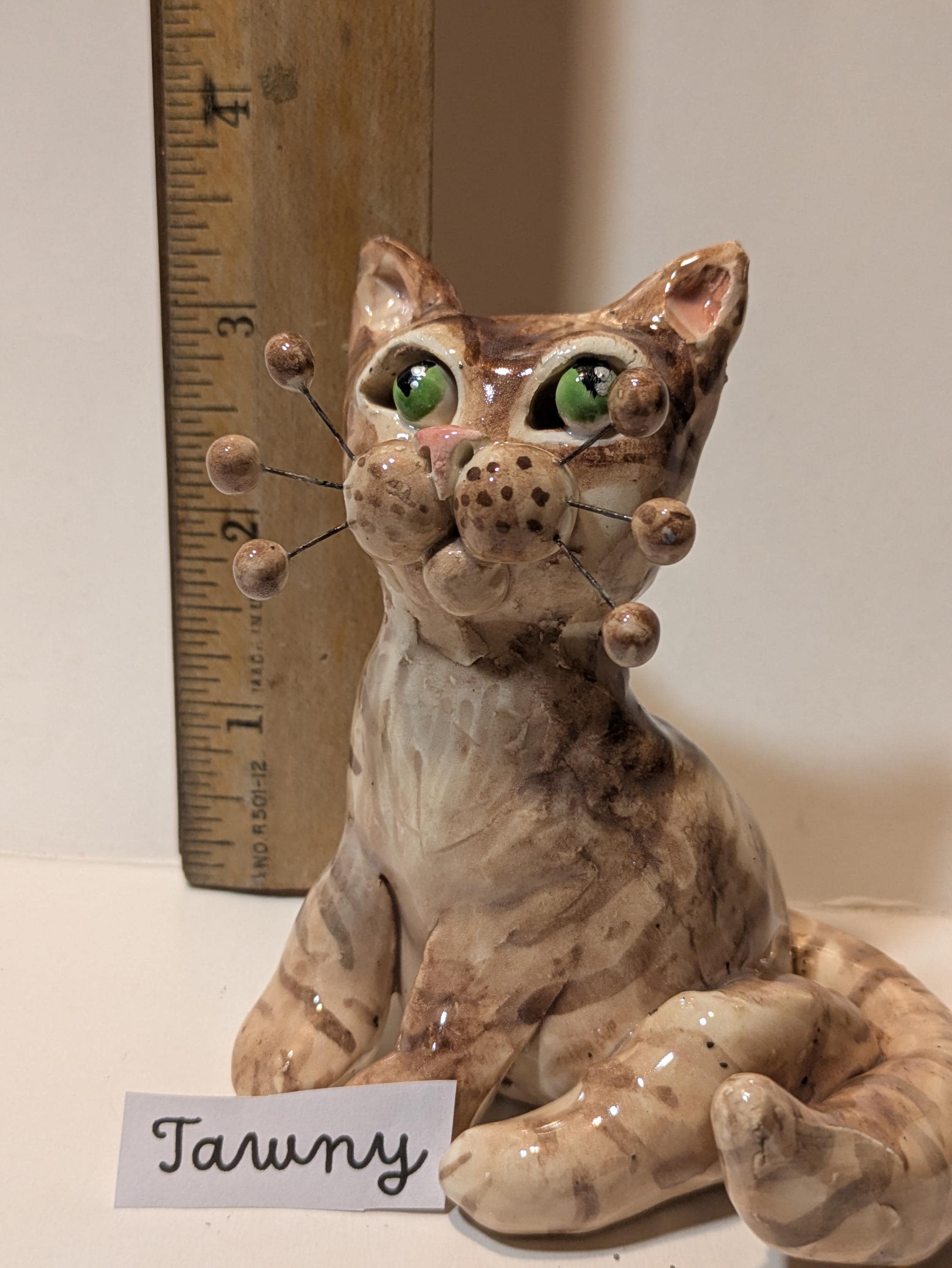 Tawny Tabby — WhimsiClay Small Cat Figurine, Handmade by Amy Lacombe
