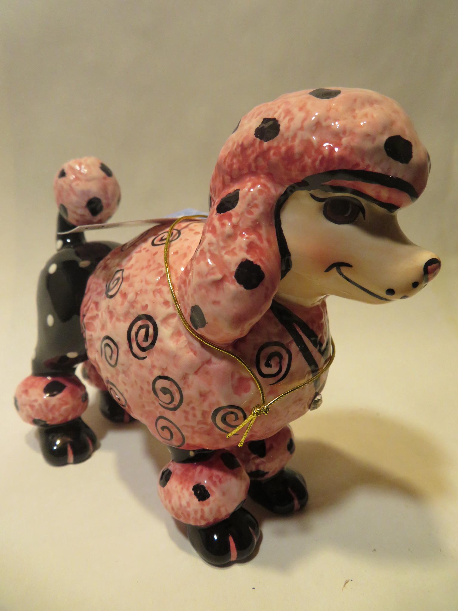 Pretty in Pink — WhimsiClay Poodle Figurine by Amy Lacombe, Gift Boxed with Pins
