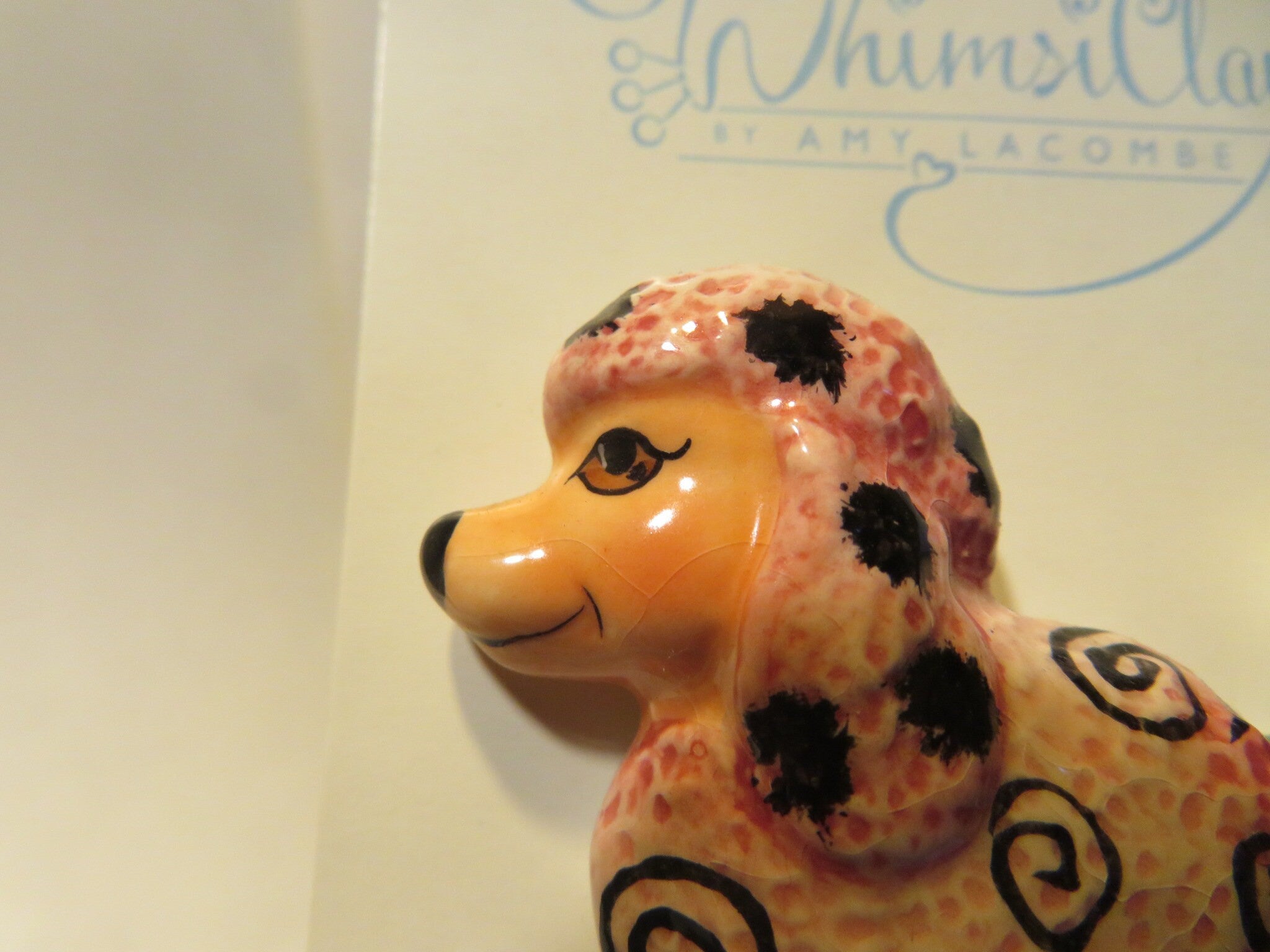 Pink Poodle Dish — WhimsiClay One-of-a-Kind Ceramic Silk-Lined Dog Frame by Amy Lacombe, with Poodle Pins