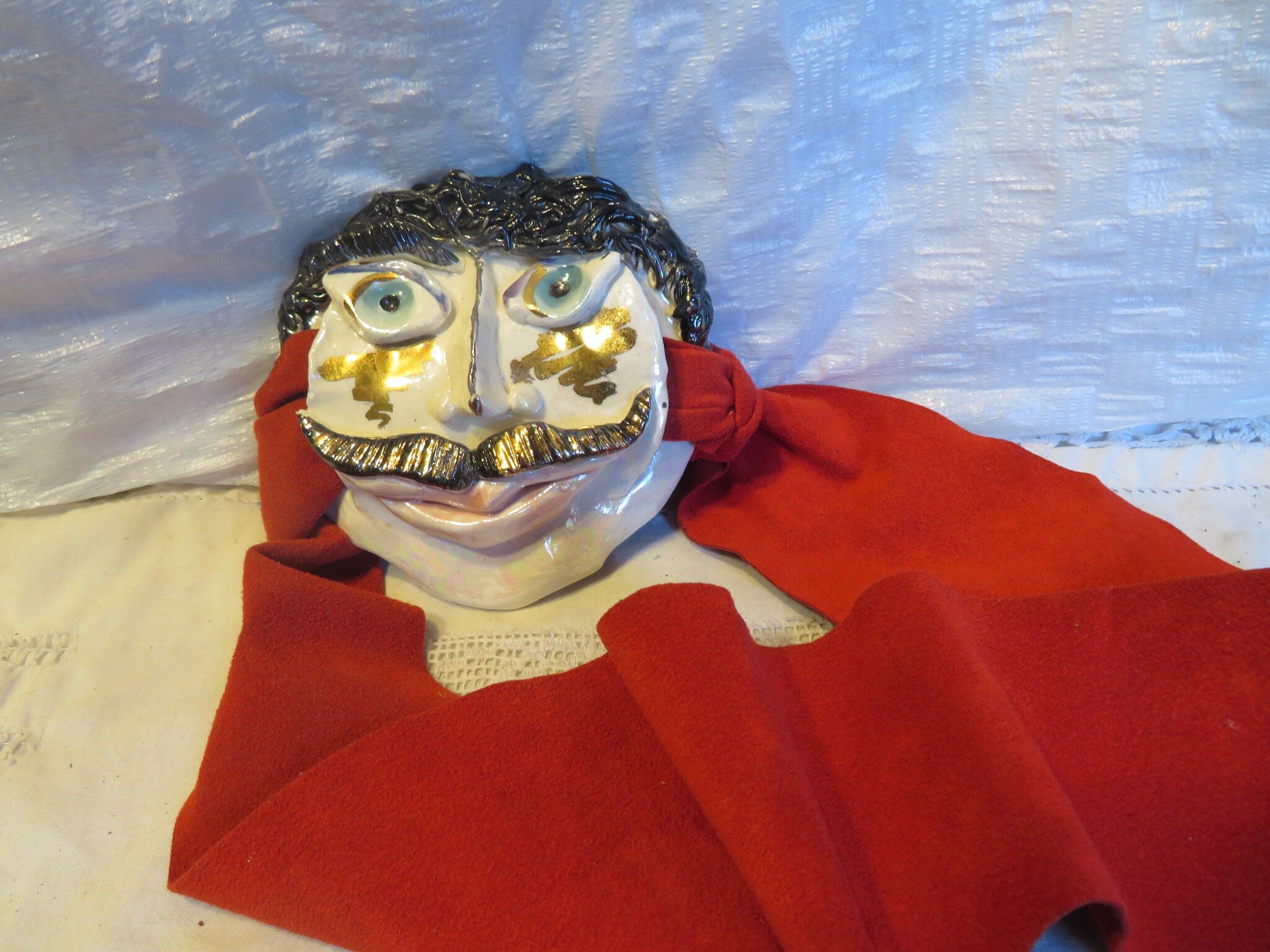 Pierre — Vintage WhimsiClay Mustachioed Ceramic Belt Buckle with Ultra Suede Belt & Pin