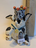Black and White WhimsiClay Dog Original Candle Holder “Nekko” (1999) – Amy Lacombe