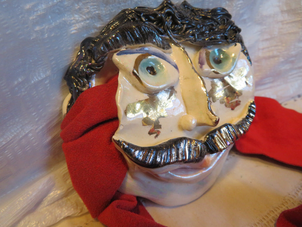 Pierre — Vintage WhimsiClay Mustachioed Ceramic Belt Buckle with Ultra Suede Belt & Pin