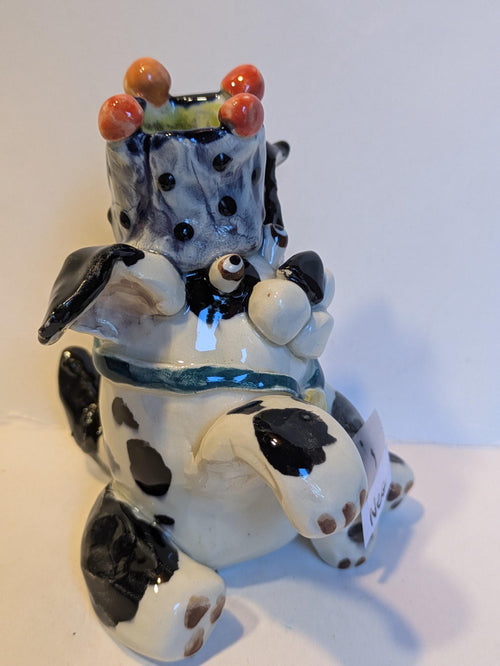 Black and White WhimsiClay Dog Original Candle Holder “Nekko” (1999) – Amy Lacombe