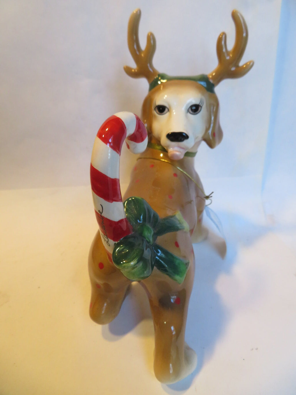 Dash — WhimsiClay Reindeer Dog Figurine by Amy Lacombe, with Dog Pins