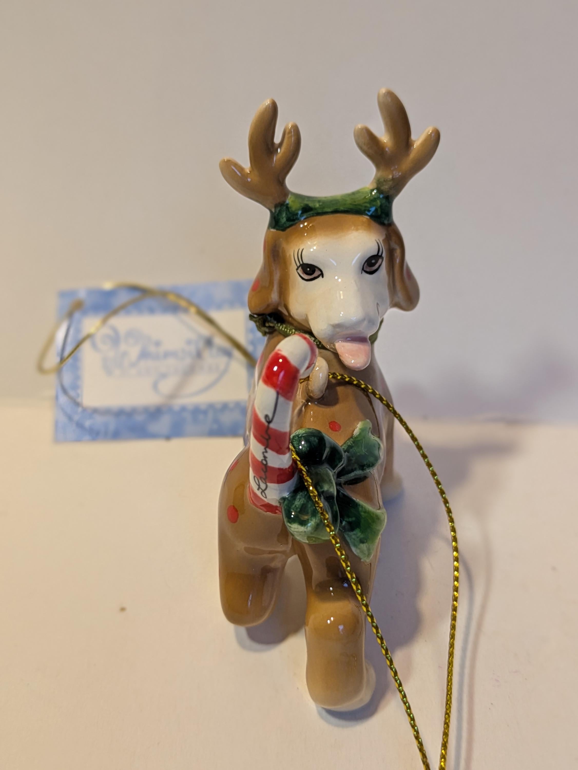 Dashette — WhimsiClay Detailed Holiday Dog Ornament & Mini Figurine by Amy Lacombe, with Dog Pin