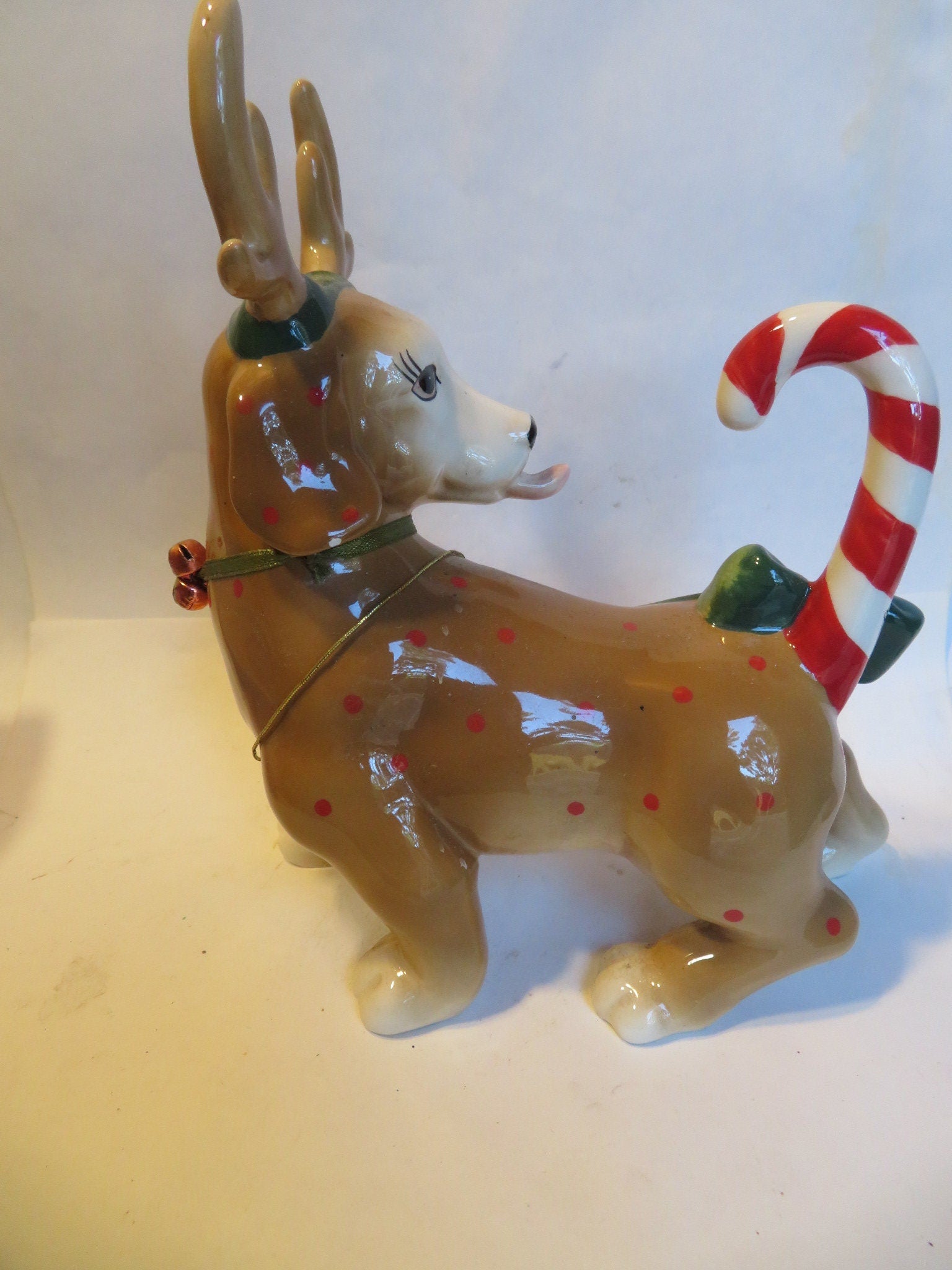 Dash — WhimsiClay Reindeer Dog Figurine by Amy Lacombe, with Dog Pins