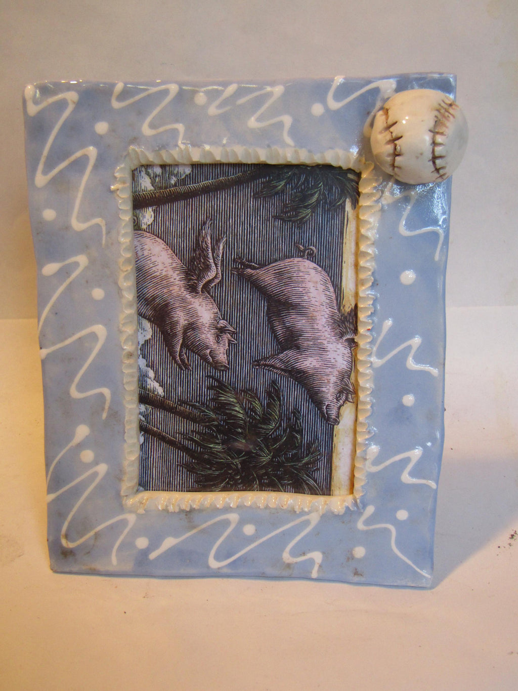 Baseball — Vintage WhimsiClay One-of-a-Kind Ceramic Photo Frame
