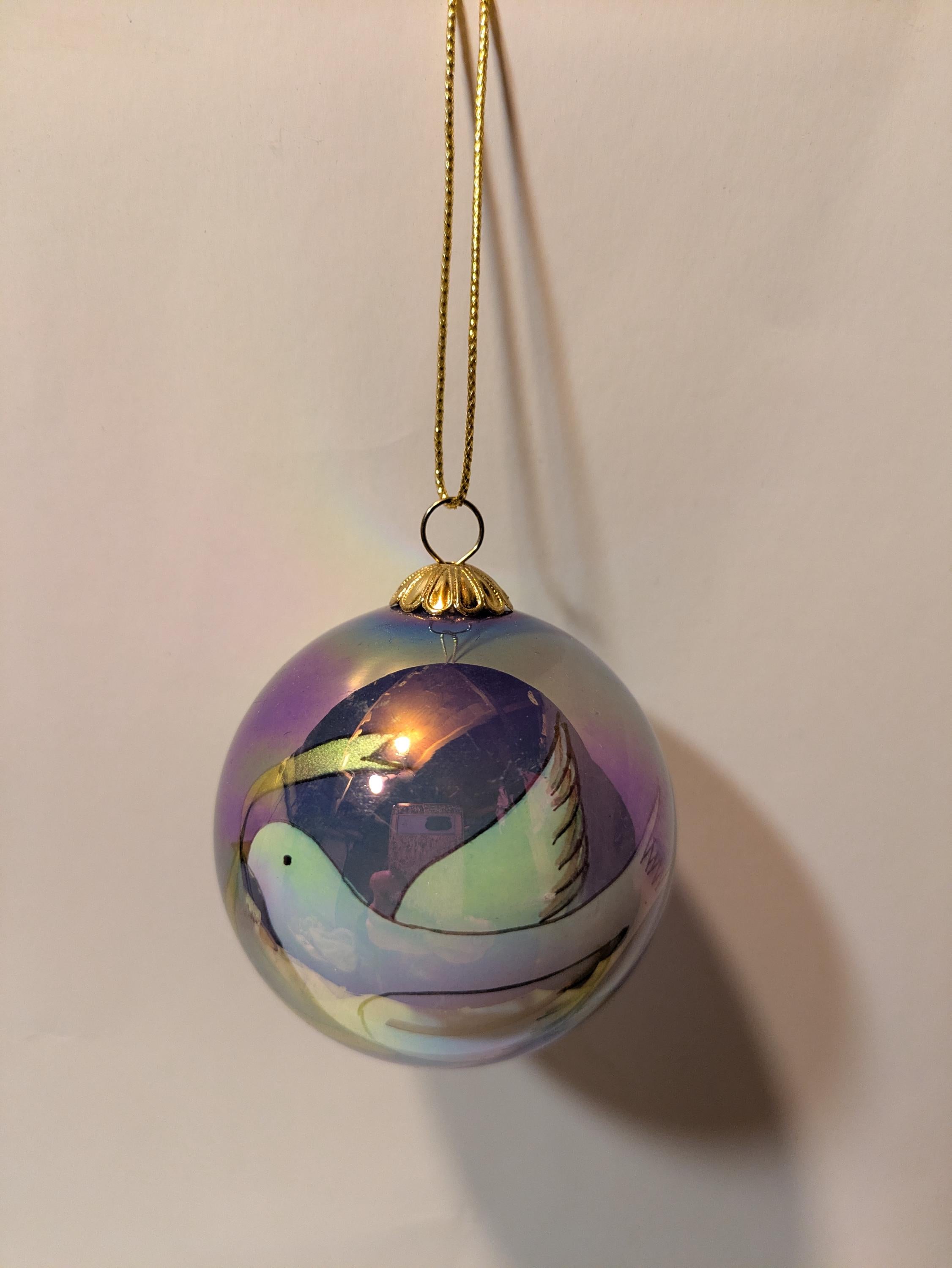 Peace Dove — Vintage Blue Lustered Hand-Painted Glass Ornament in Blue Velvet Box
