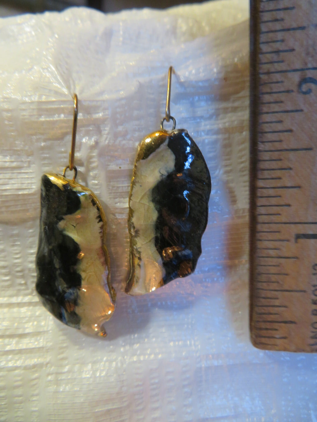 Black & White — Vintage Ceramic Earrings with 24K Gold Lustre Trim by Amy Lacombe