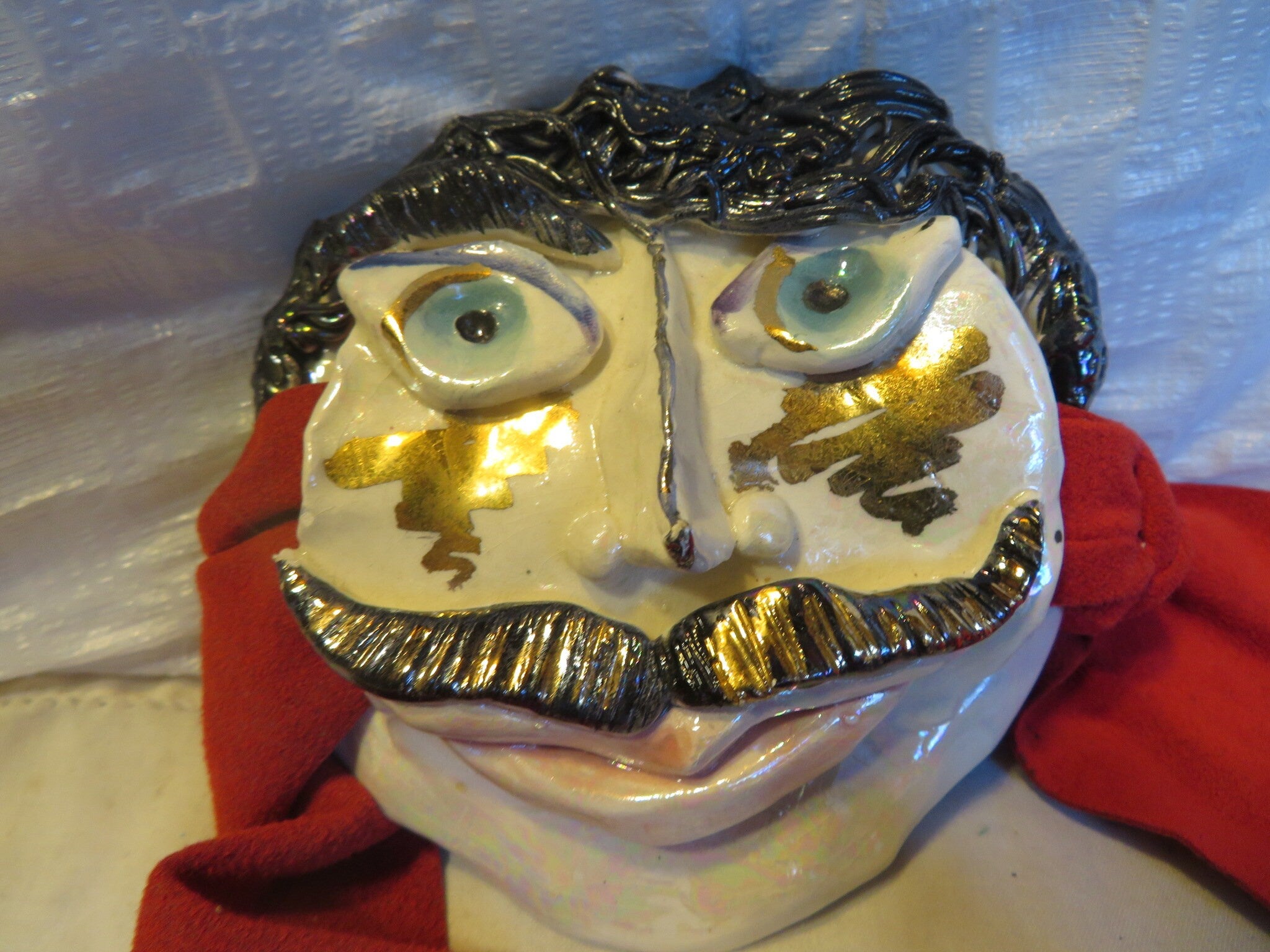 Pierre — Vintage WhimsiClay Mustachioed Ceramic Belt Buckle with Ultra Suede Belt & Pin
