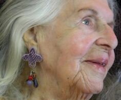 Venezia — WhimsiClay Earrings with Platinum & Mother of Pearl Lustre in Purple