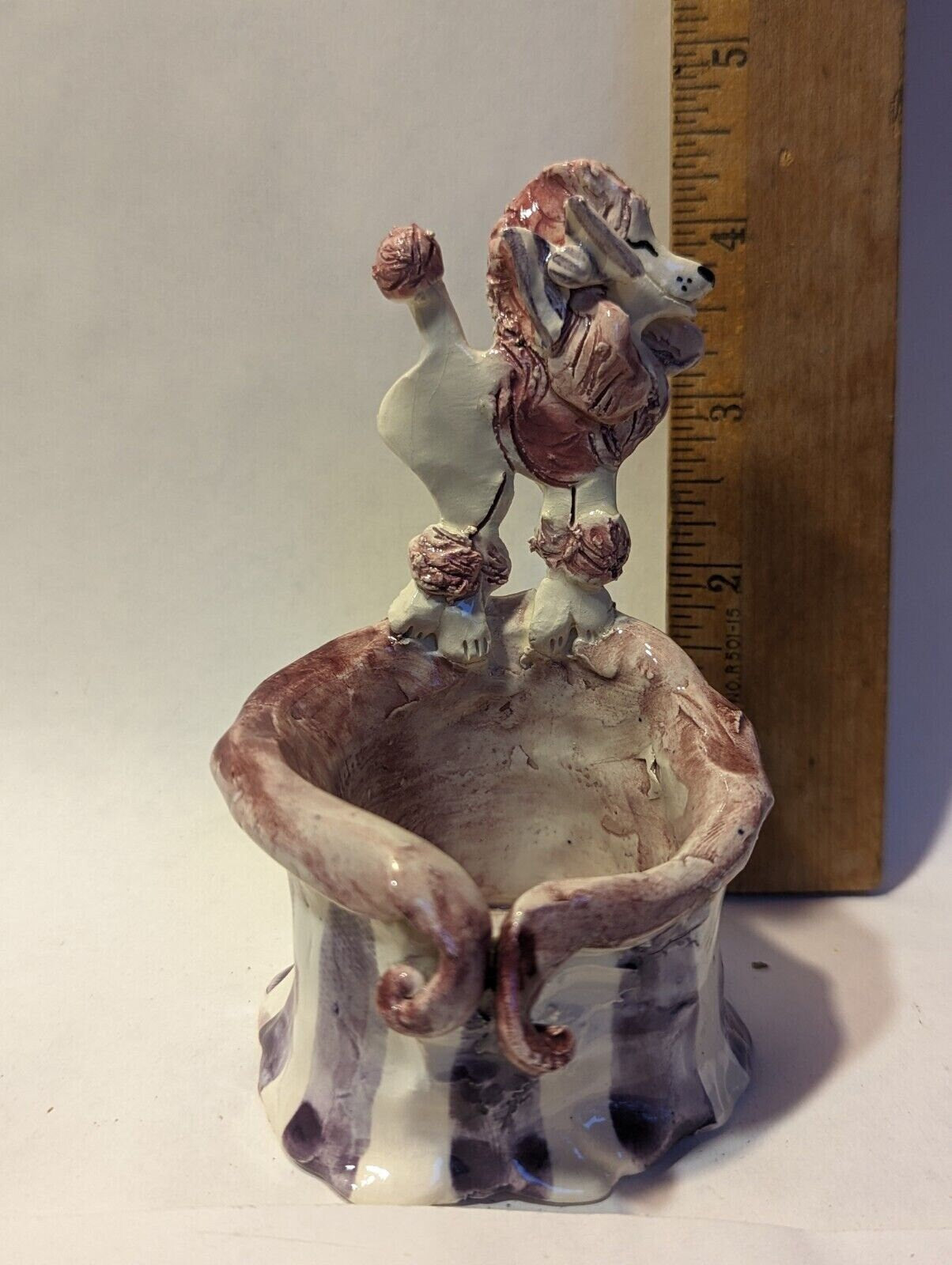 Pink Poodle — Vintage WhimsiClay Lavender Stripe Tealight Holder by Amy Lacombe