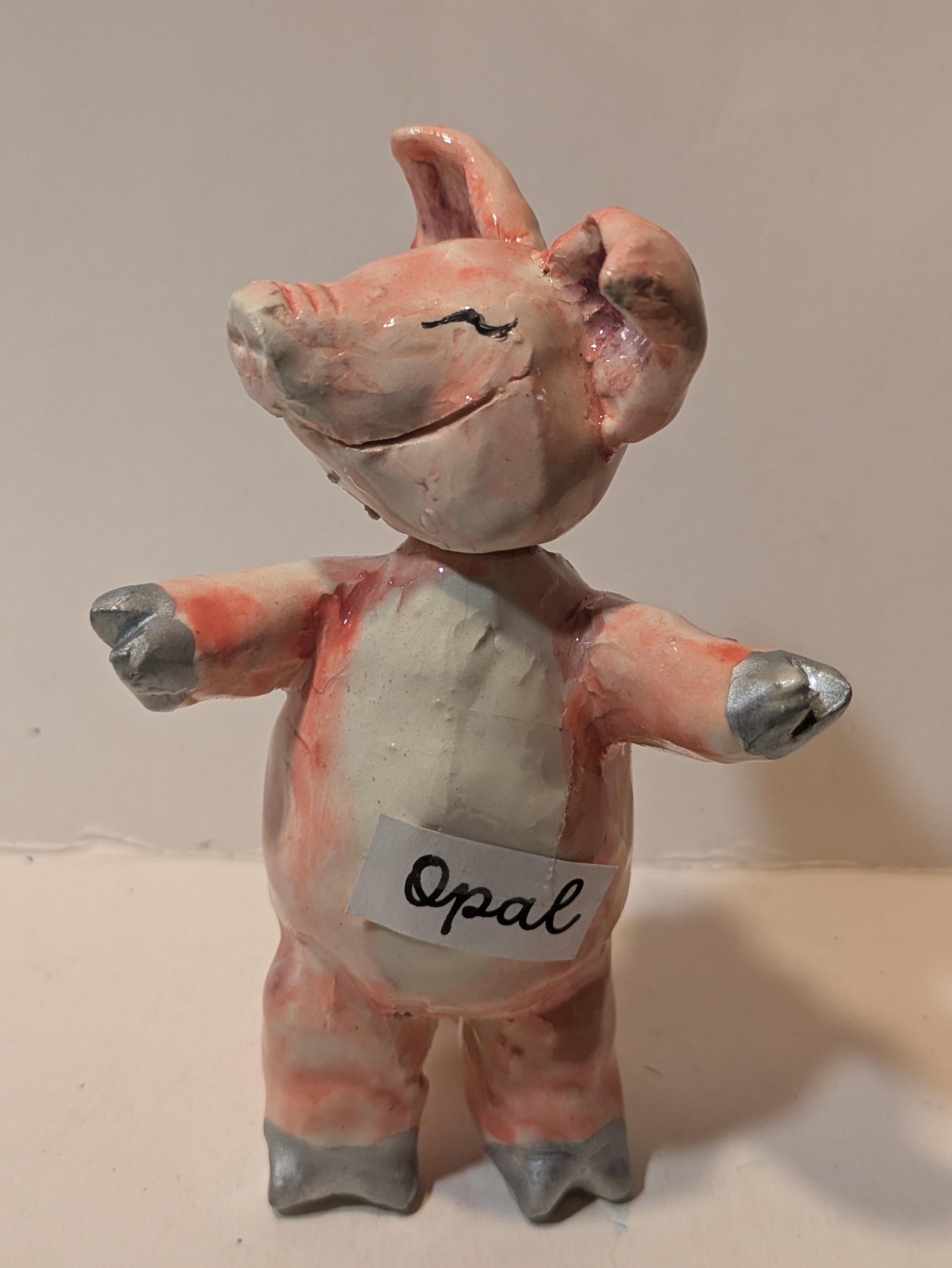 Pretty Pink Piggy Opal, Posable Head, WhimsiClay Sculpture, Amy Lacombe original