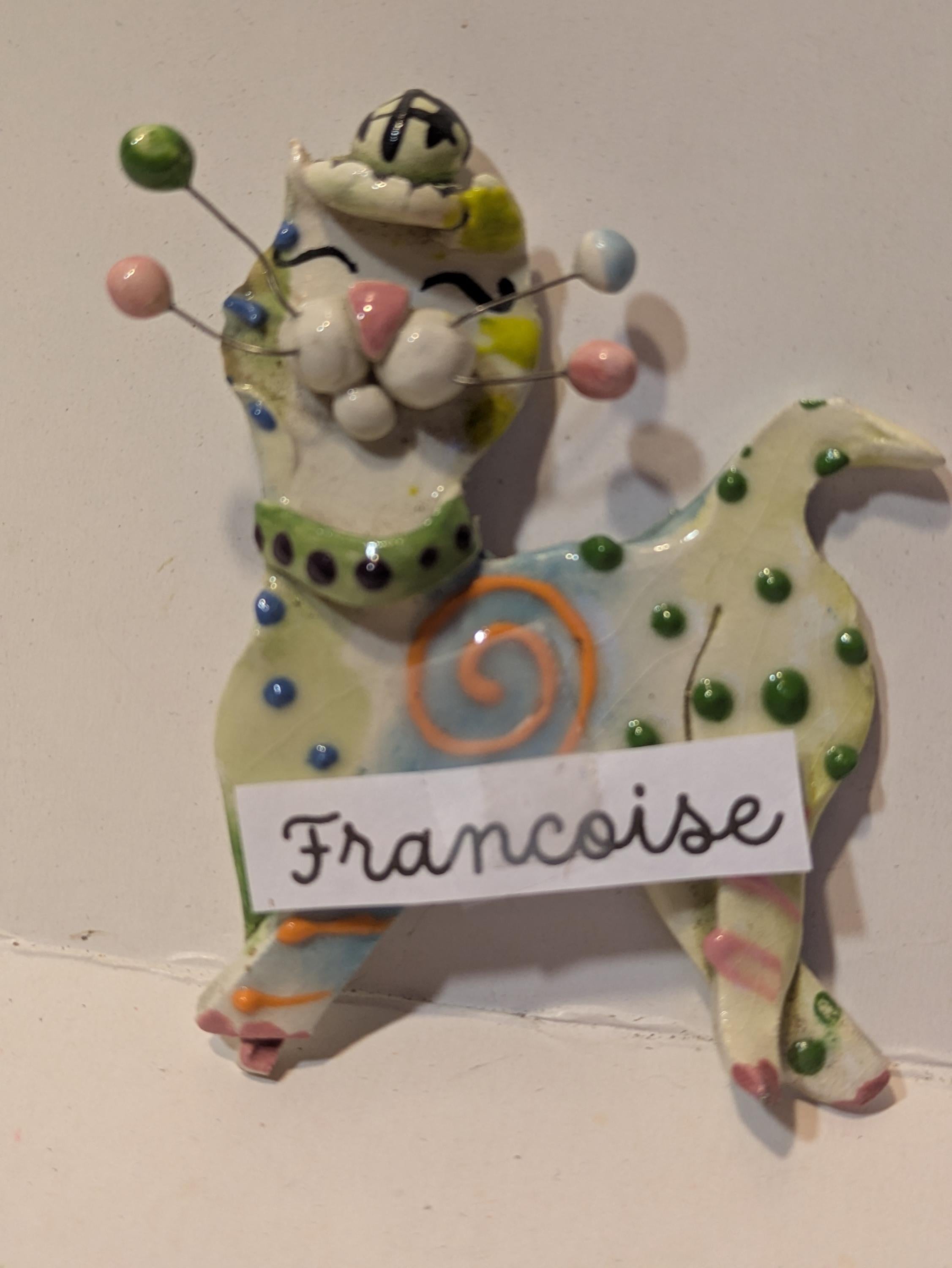 Francoise — Vintage WhimsiClay Handmade Ceramic Cat Pin by Amy Lacombe
