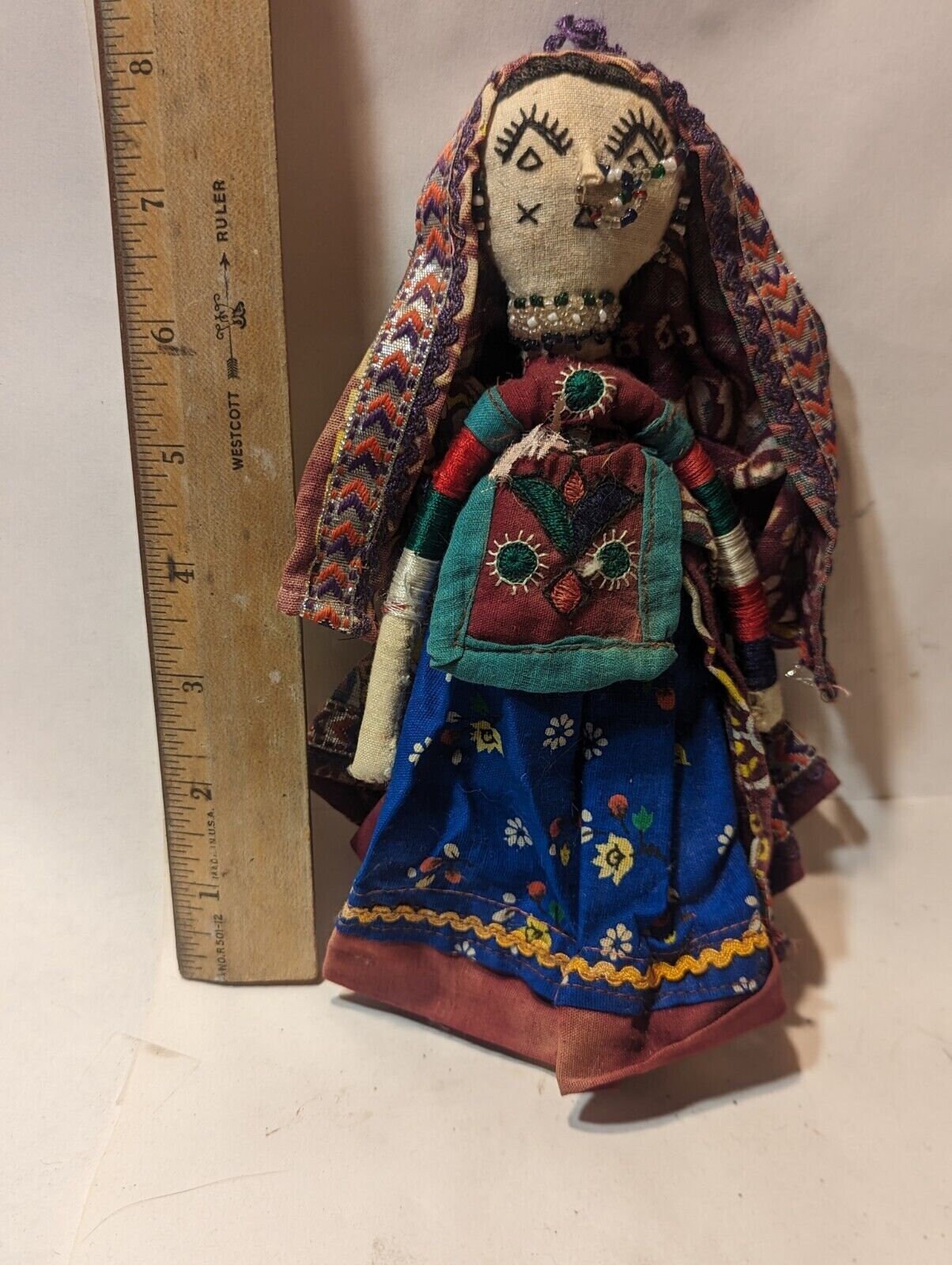 Handmade Indian Doll – Vintage Fabric Figurine with Jewelry