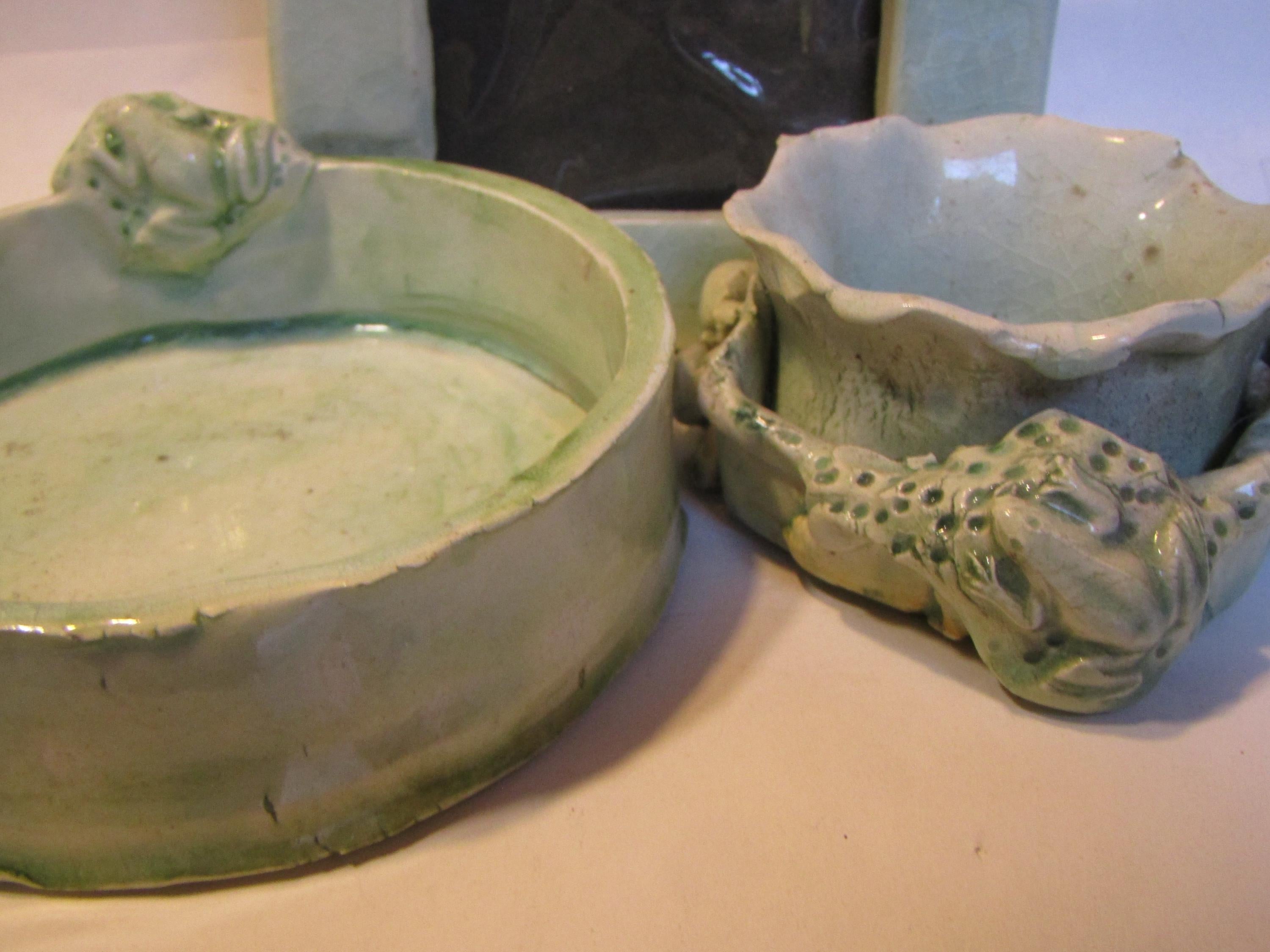 Frog Trio — Vintage WhimsiClay One-of-a-Kind Votive, Photo Frame & Dish by Amy Lacombe, Celadon Glaze