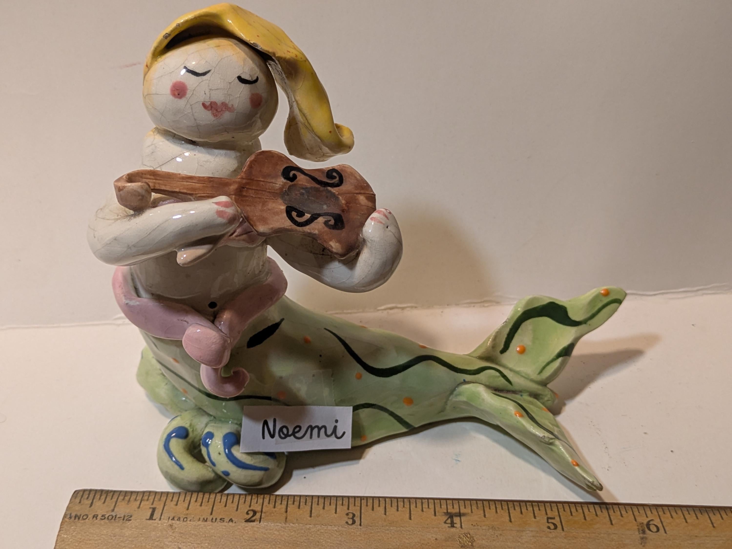 Noemi — Vintage WhimsiClay Mermaid Playing Violin, Signed by Amy Lacombe