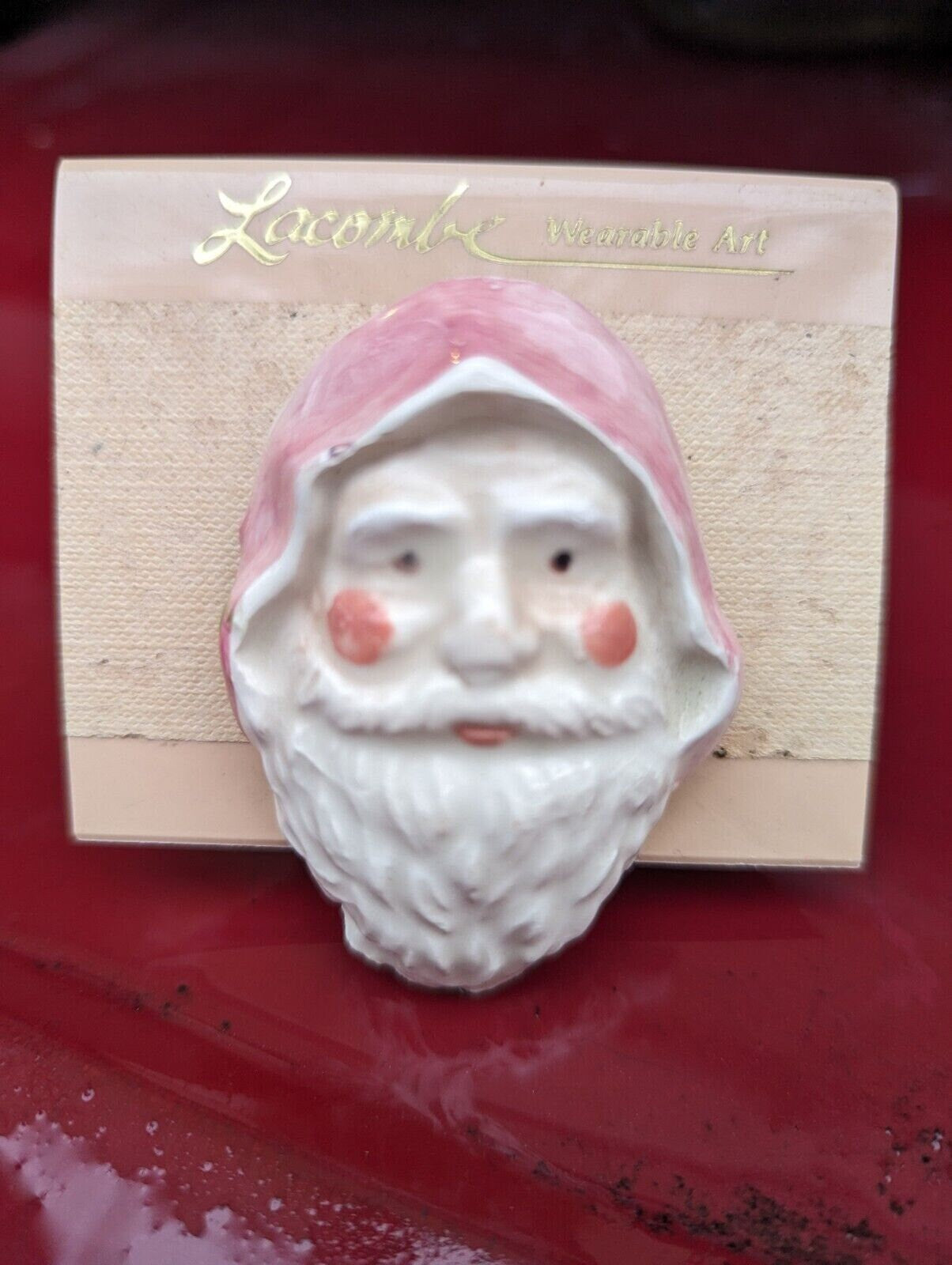 Santa Pin — Vintage WhimsiClay Red Cowl Old Time by Amy Lacombe