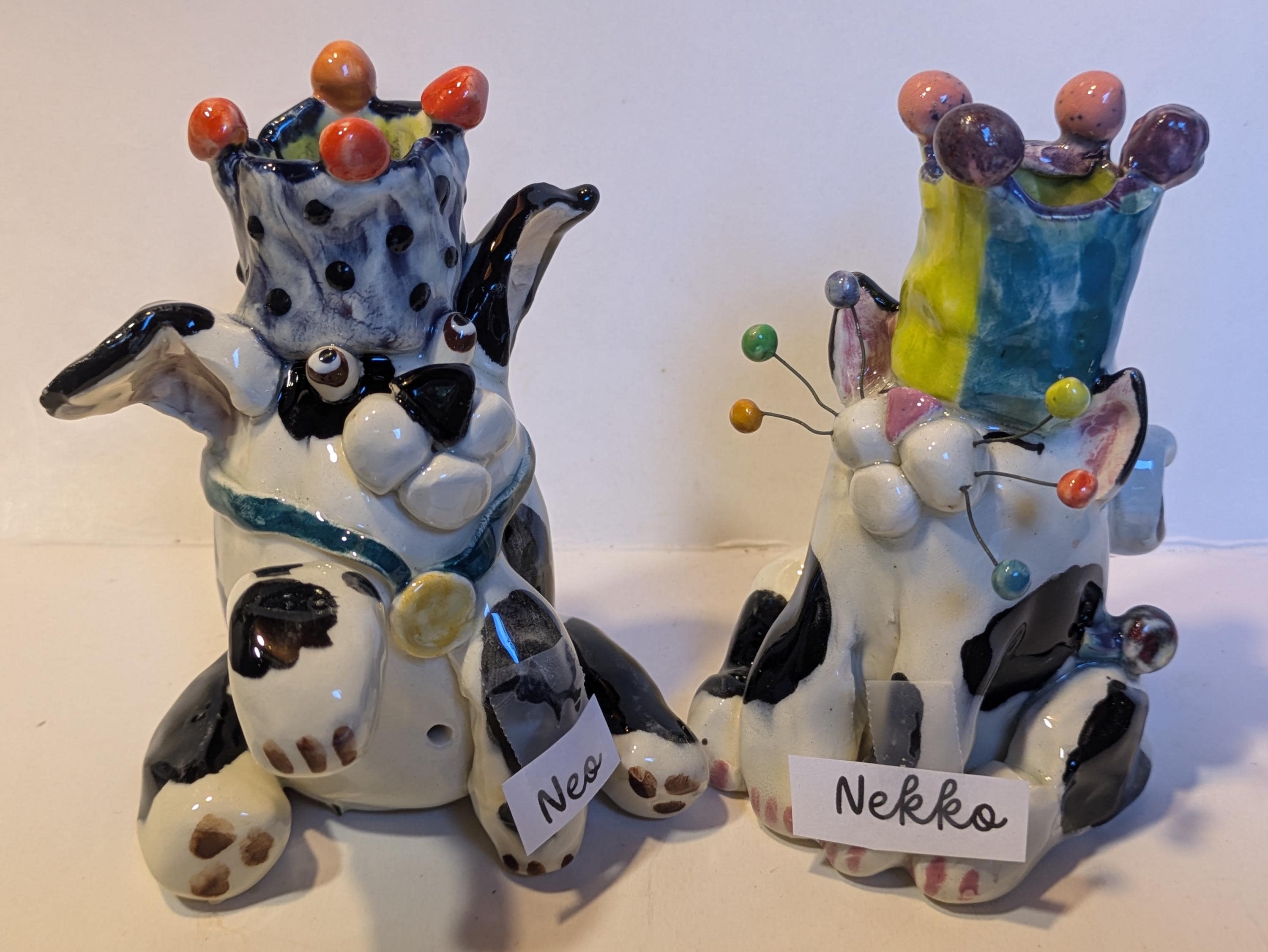 Black and White WhimsiClay Dog Original Candle Holder “Nekko” (1999) – Amy Lacombe