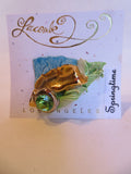 Springtime — WhimsiClay Brooch with Gold, Platinum & Peridot Swarovski Crystal