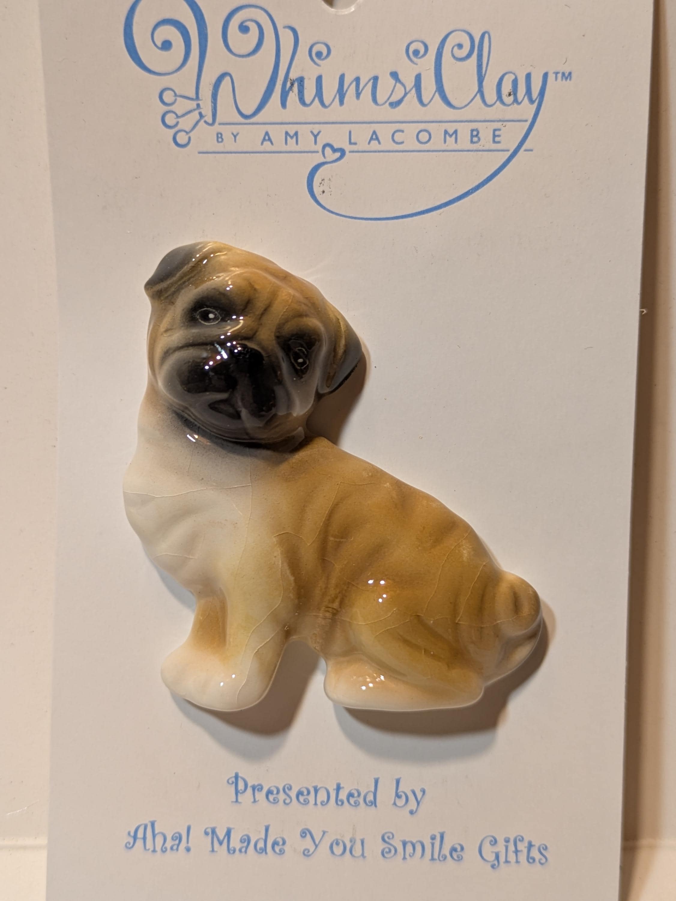 Buttons — WhimsiClay Rare Patchwork Pup Clayful Canine by Amy Lacombe, with Pug Pin
